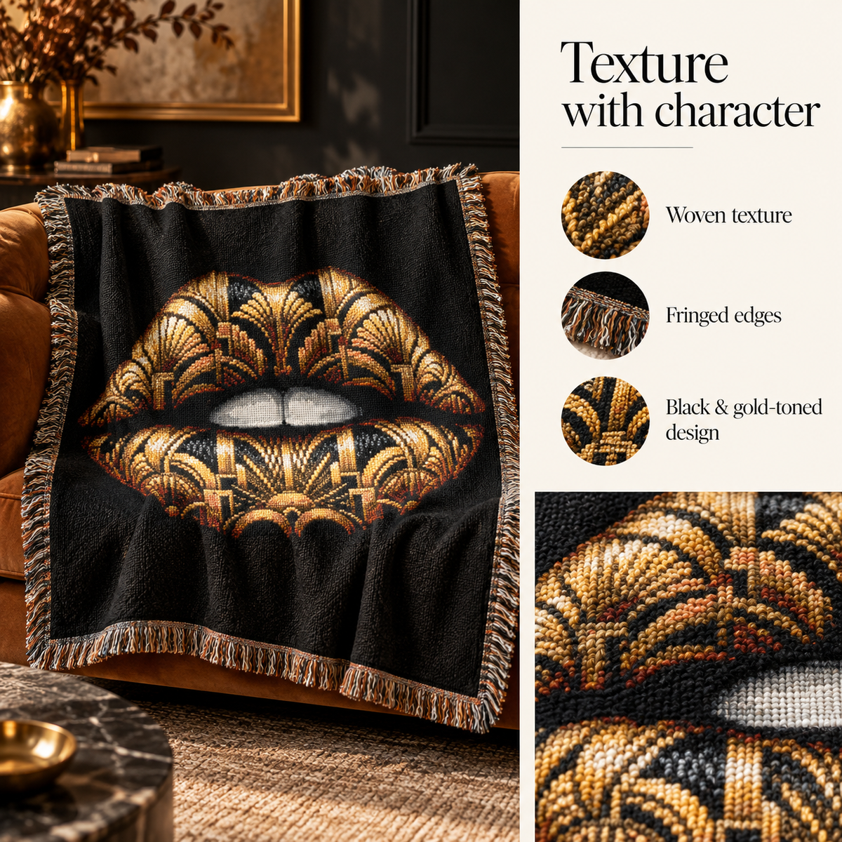 Art Deco Lips Woven Blanket