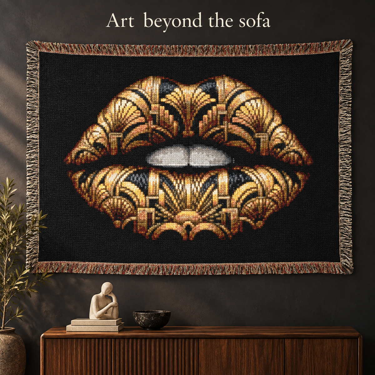 Art Deco Lips Woven Blanket