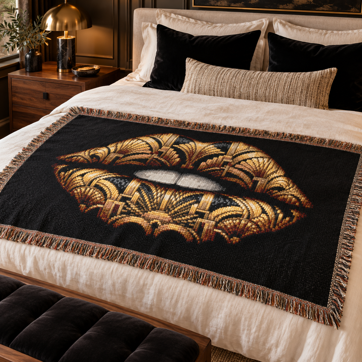 Art Deco Lips Woven Blanket