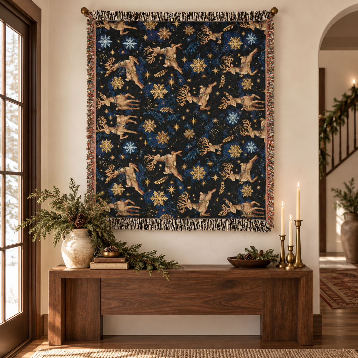 Winter Reindeer Woven Blanket