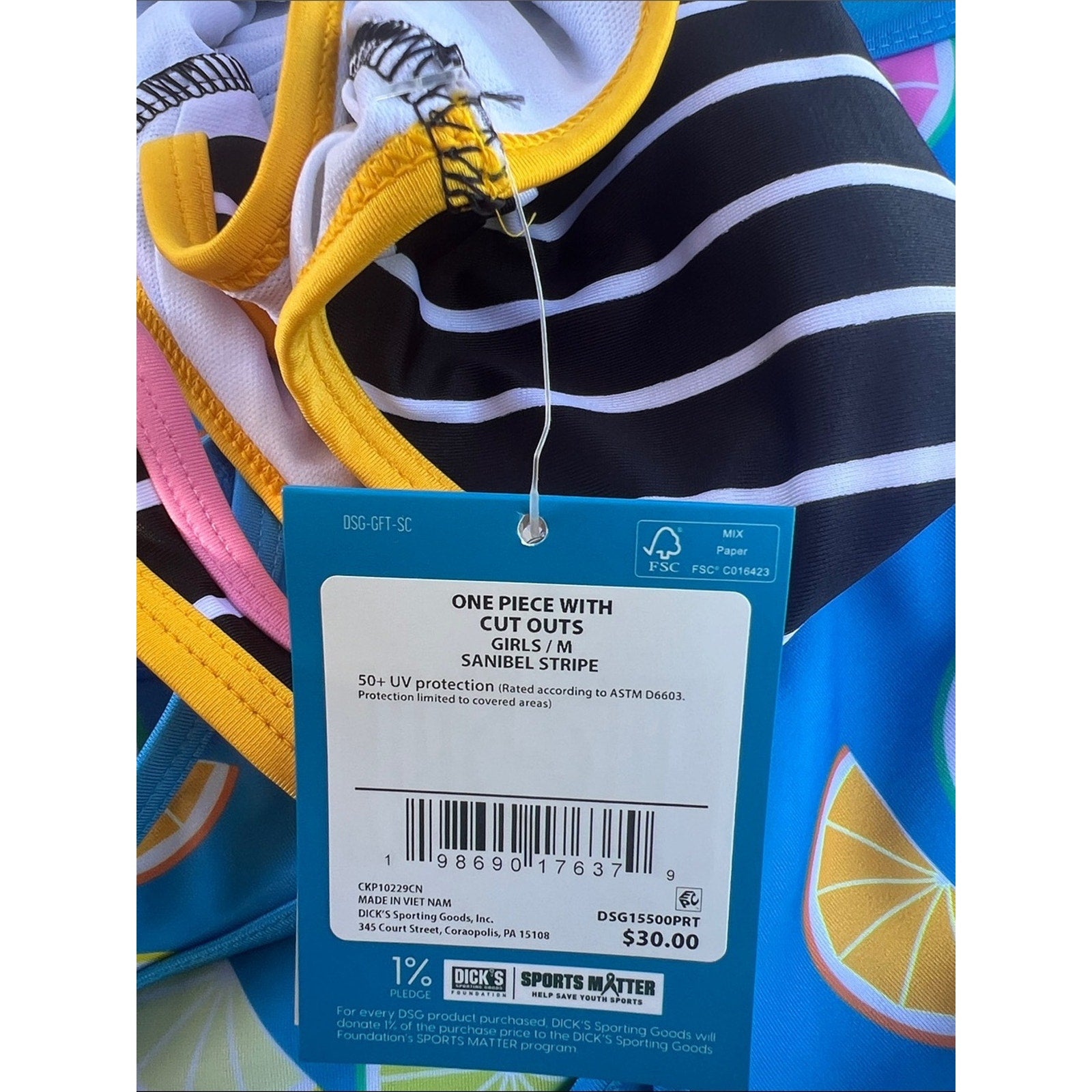 Girls' DSG Stripe One-Piece Swimsuit with Yellow Trim