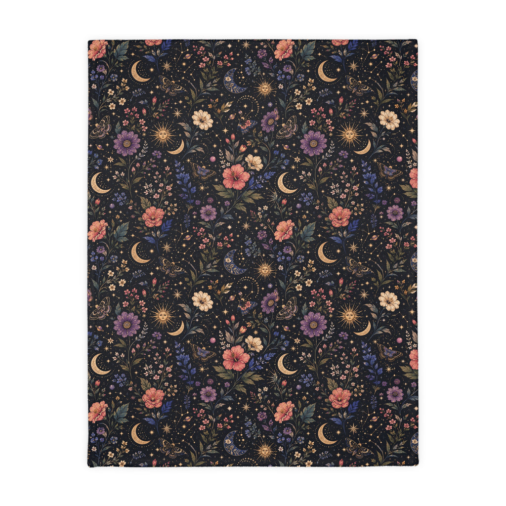 Celestial Double Sided Moon and Wildflowers Night Sky Throw