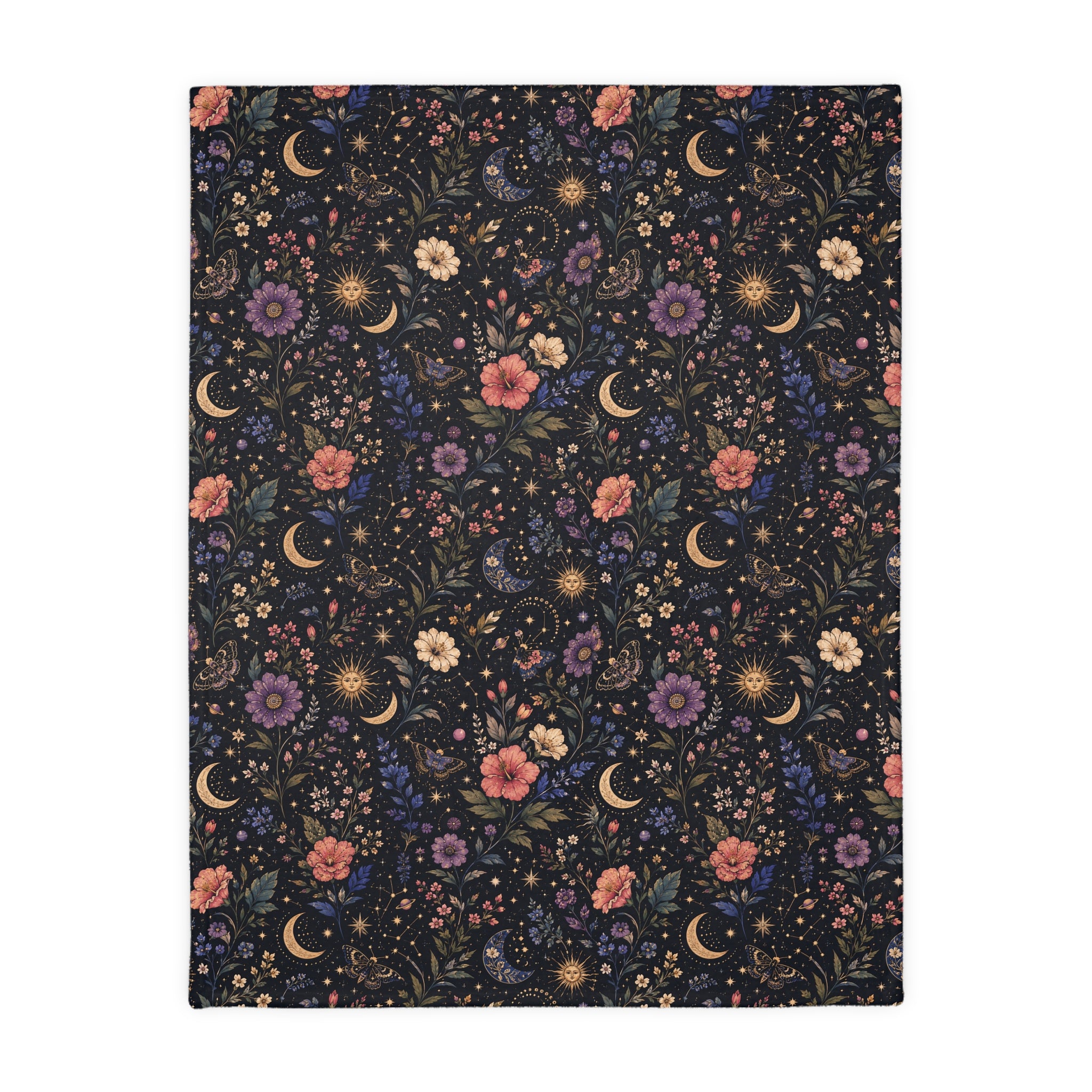 Celestial Double Sided Moon and Wildflowers Night Sky Throw