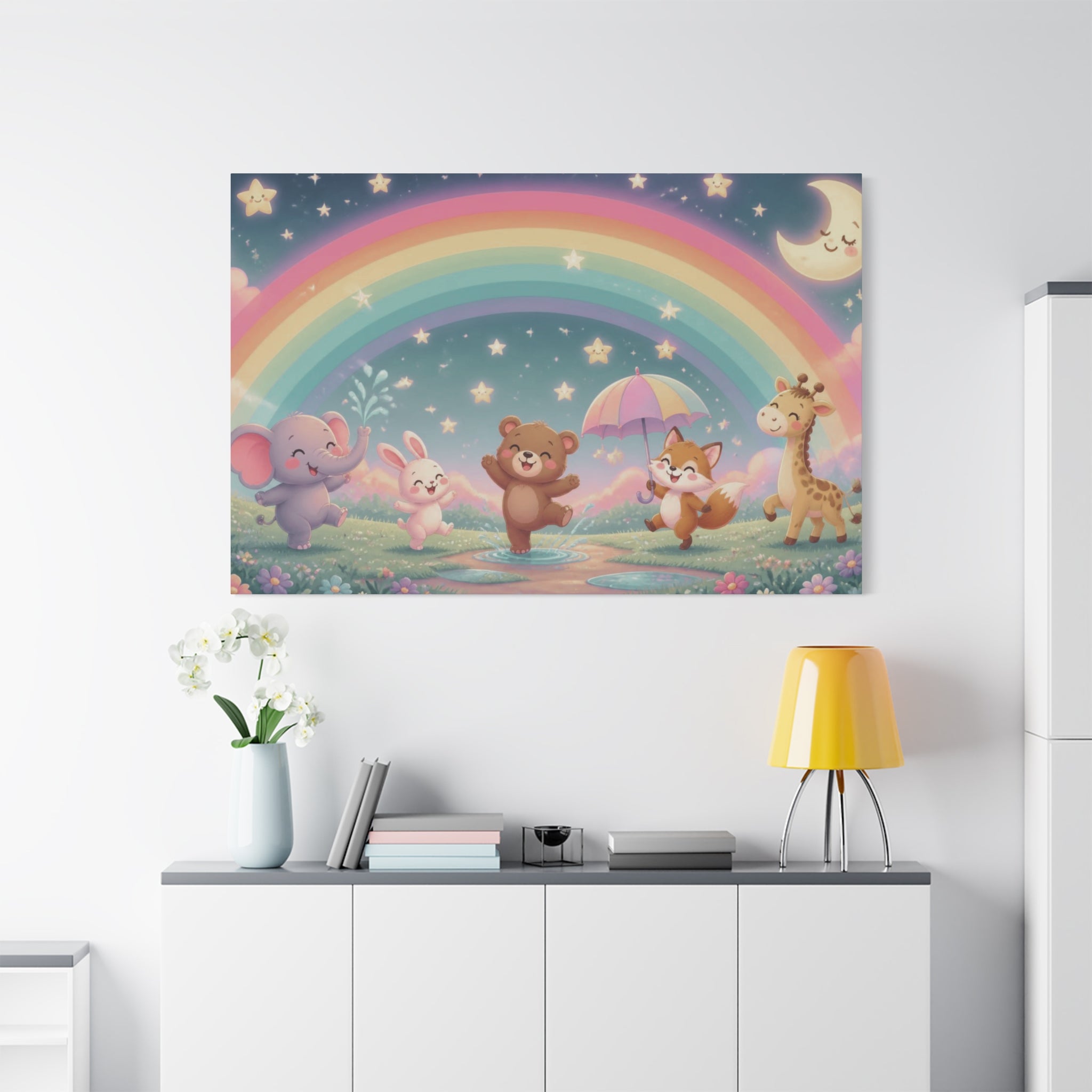 Dancing Forest Animals Rainbow Canvas | Nursery