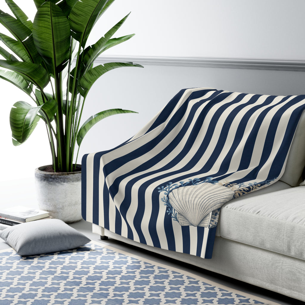 Nautical Coastal Blue Cream Sherpa Throw
