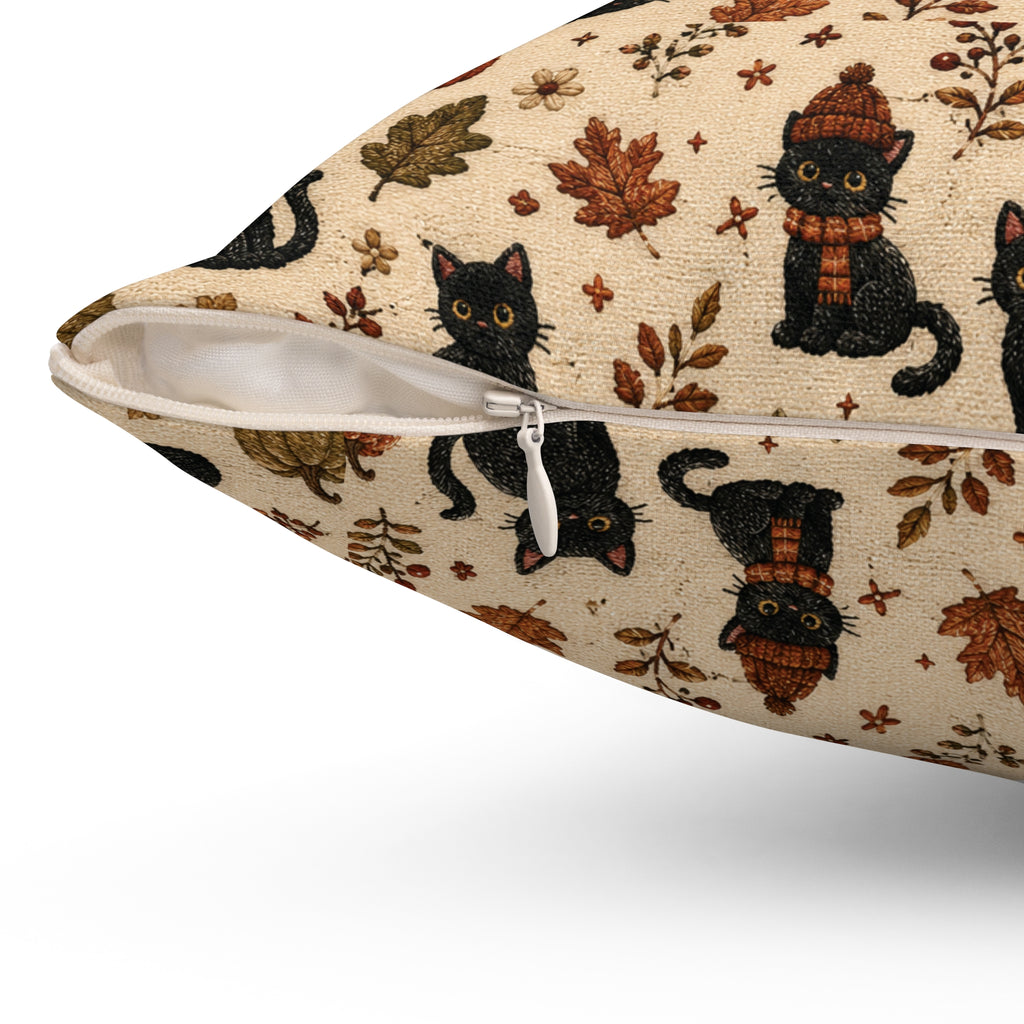 Autumn Black Cats & Pumpkins Throw Pillow