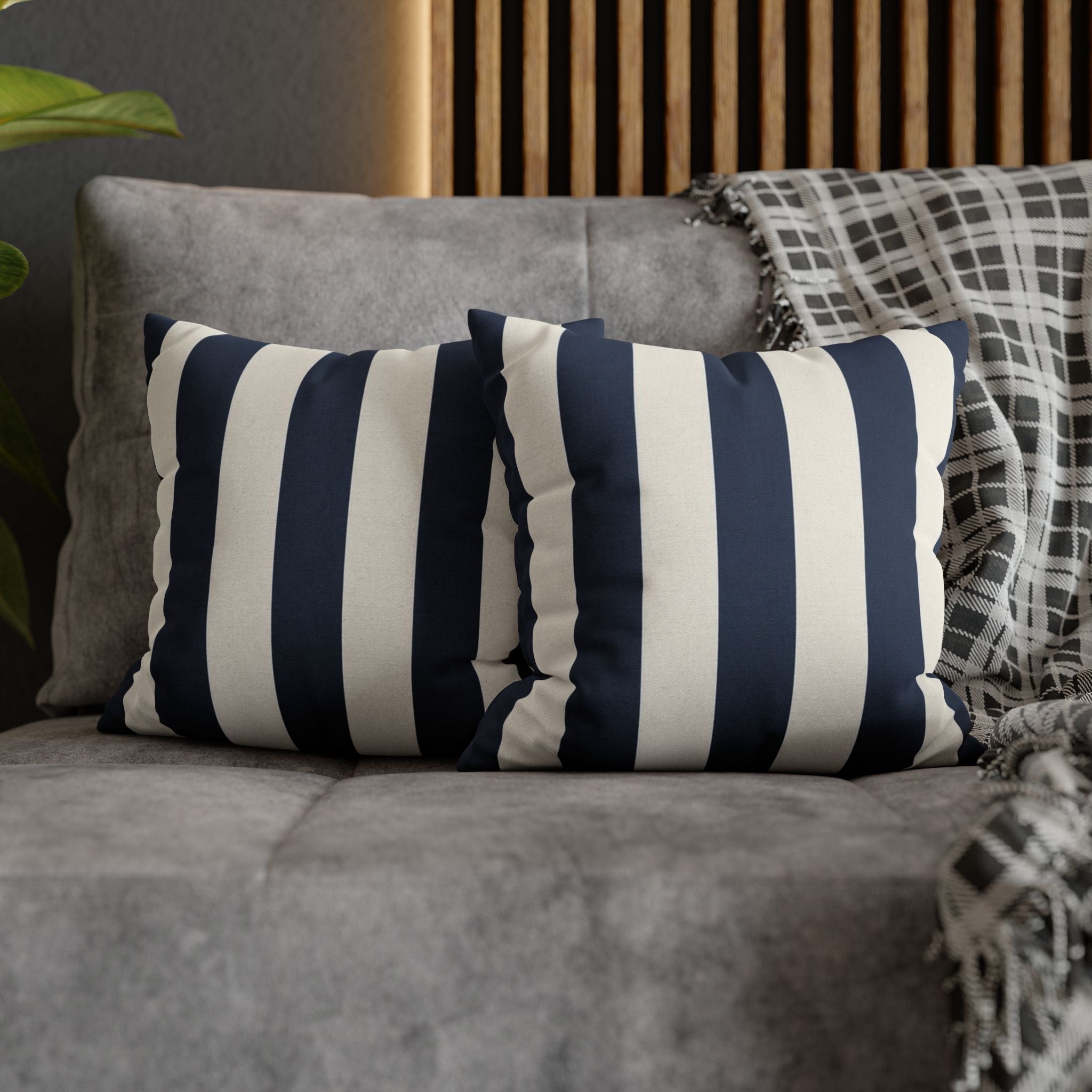 Navy Blue and White Striped Pillowcase
