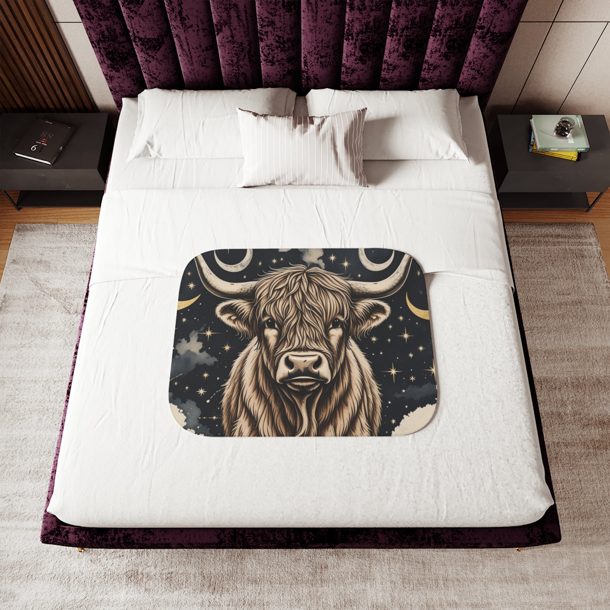 Highland Cow Sherpa Blanket – Cozy Celestial Bull Throw