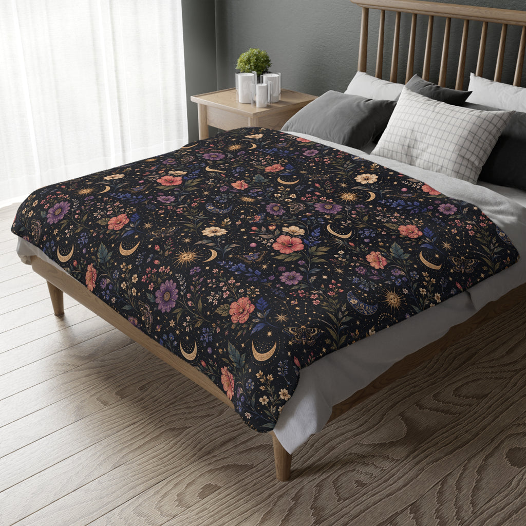 Celestial Double Sided Moon and Wildflowers Night Sky Throw