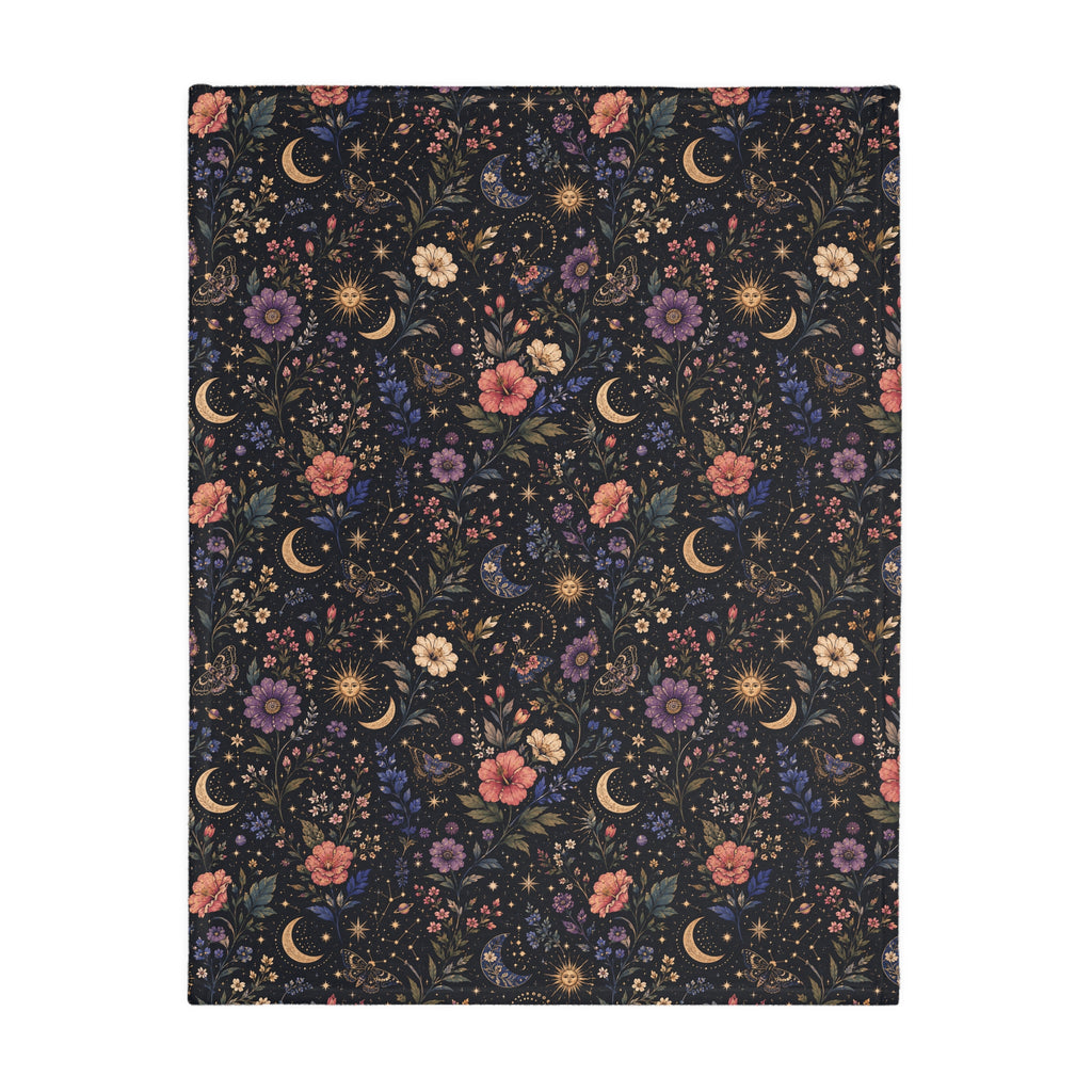 Celestial Double Sided Moon and Wildflowers Night Sky Throw