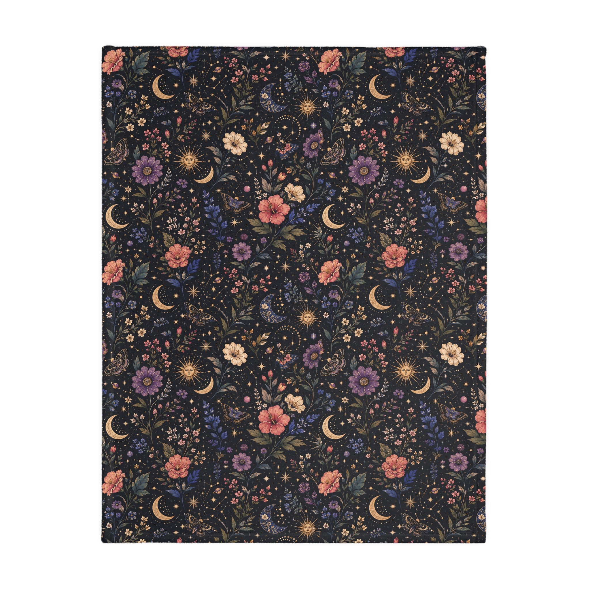Celestial Double Sided Moon and Wildflowers Night Sky Throw
