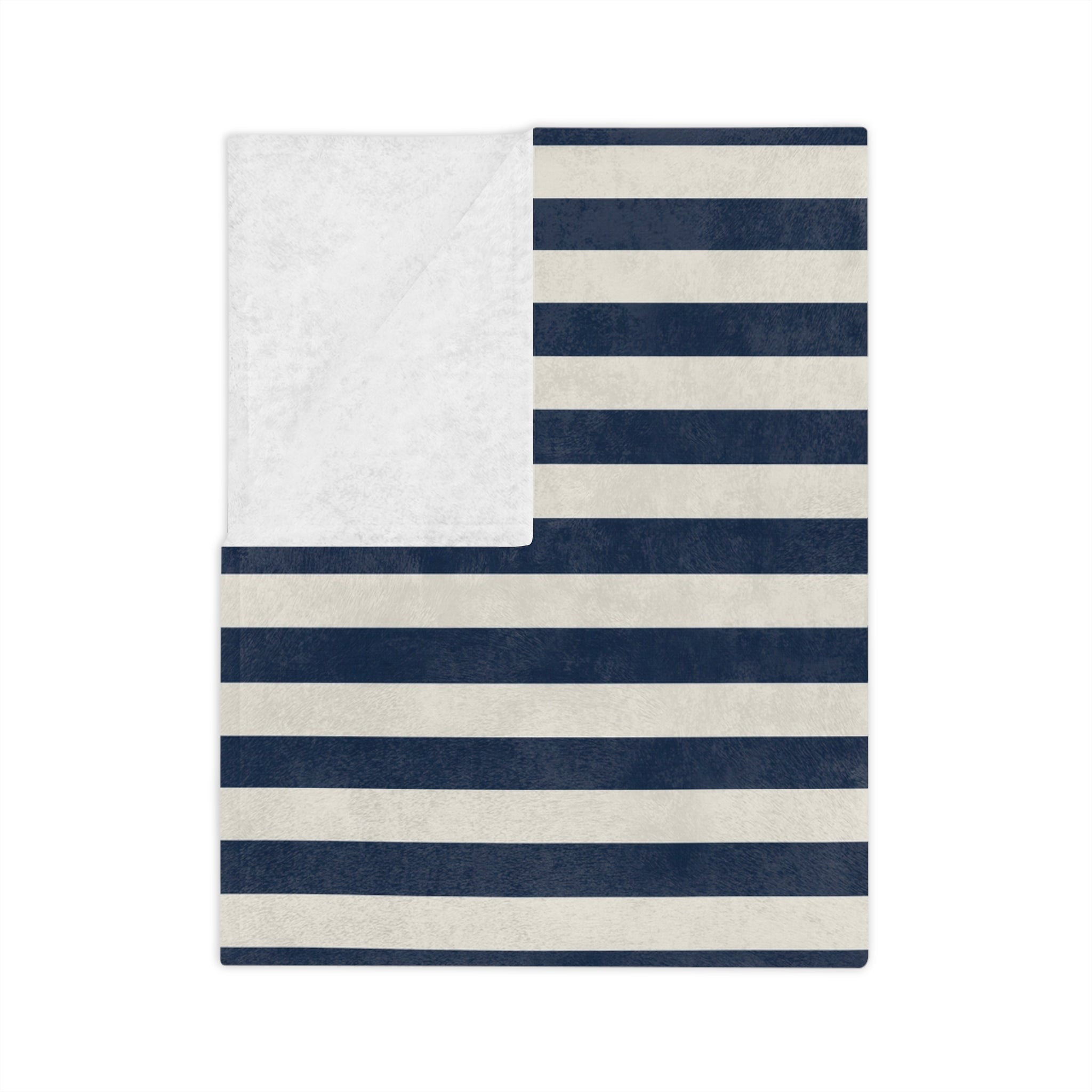 Nautical Striped Velveteen Microfiber Blanket — Coastal Shell Accent