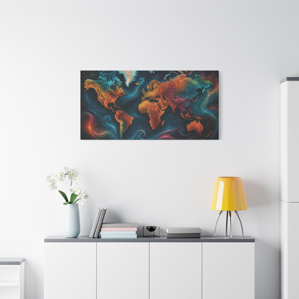 Colorful Abstract World Map Matte Canvas