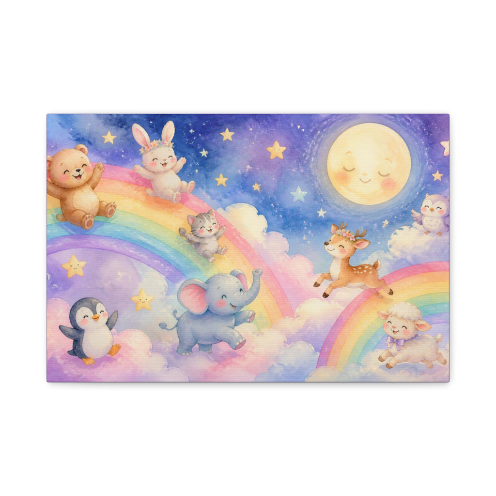 Sleepy Moon and Rainbow Animals Matte Canvas