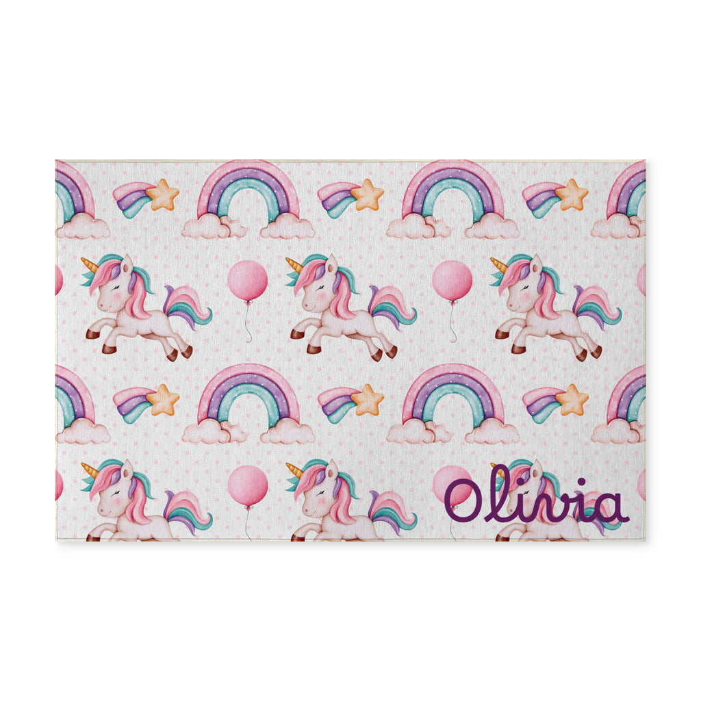 Personalized Pink Rainbow Unicorn Pattern Washable Rug | Personalized Name Option