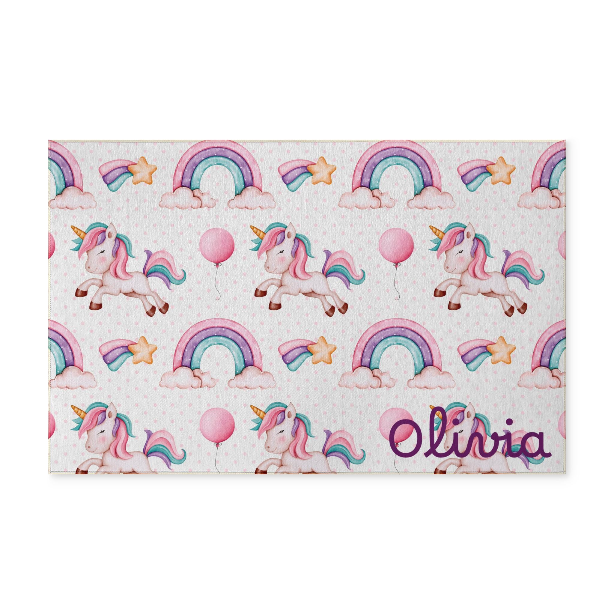 Personalized Pink Rainbow Unicorn Pattern Washable Rug | Personalized Name Option