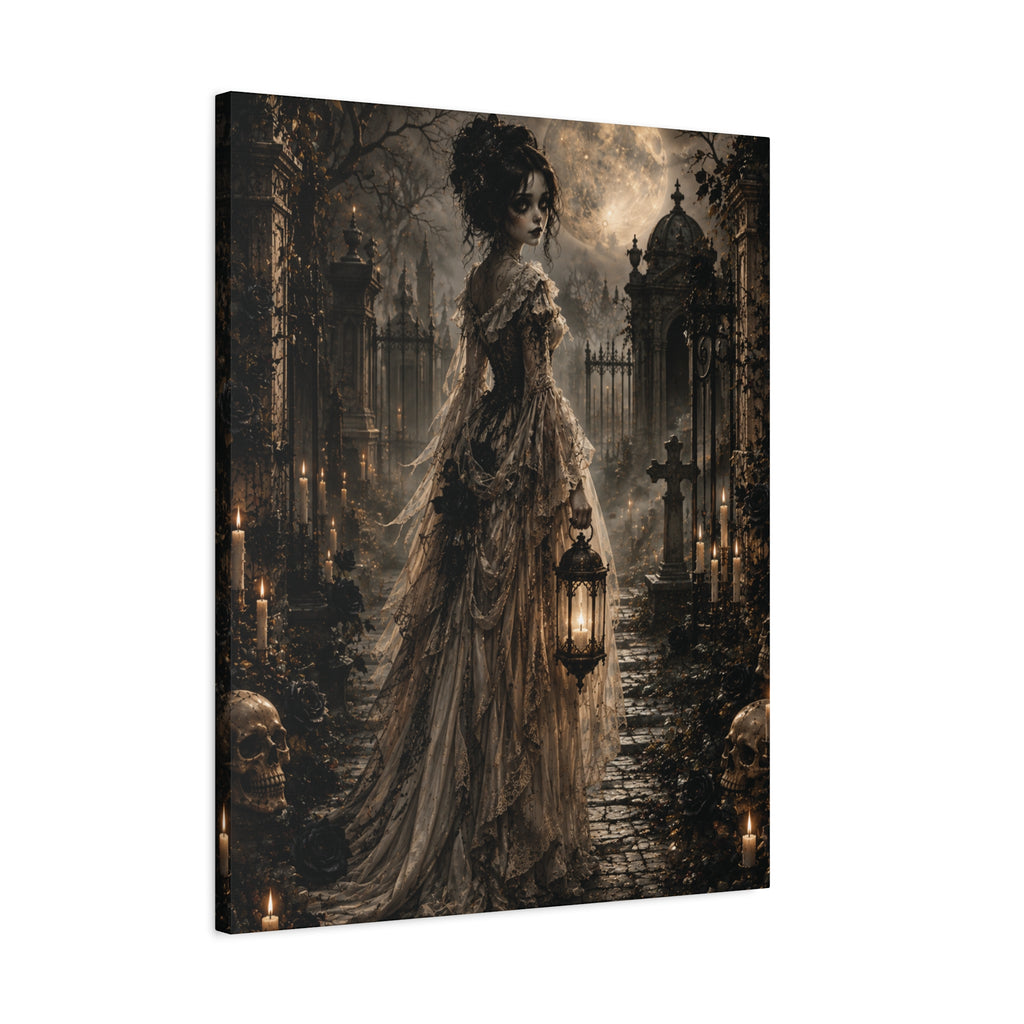 Victorian Ghost Bride Matte Canvas | Haunted Cemetery Lantern