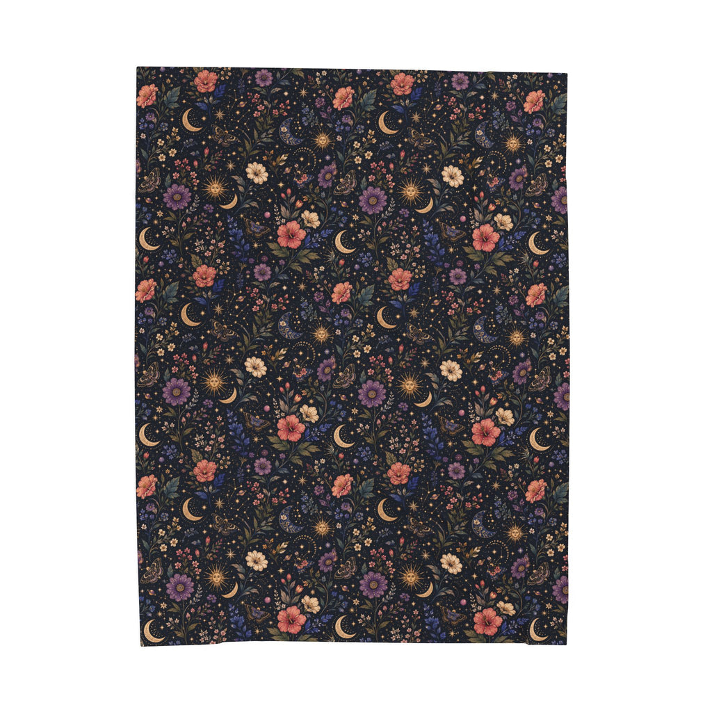 Celestial Floral Moon Velveteen Plush Blanket