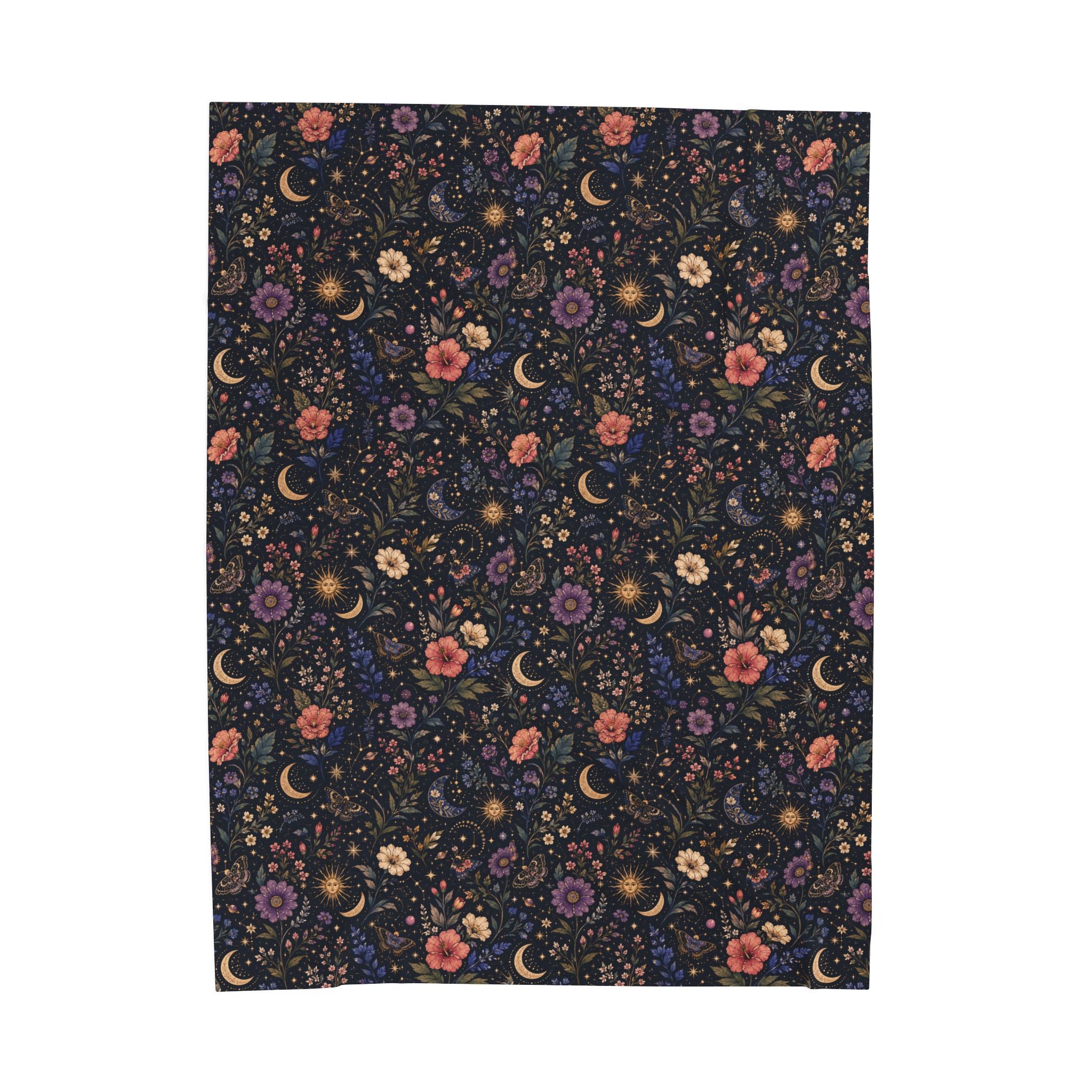 Celestial Floral Moon Velveteen Plush Blanket
