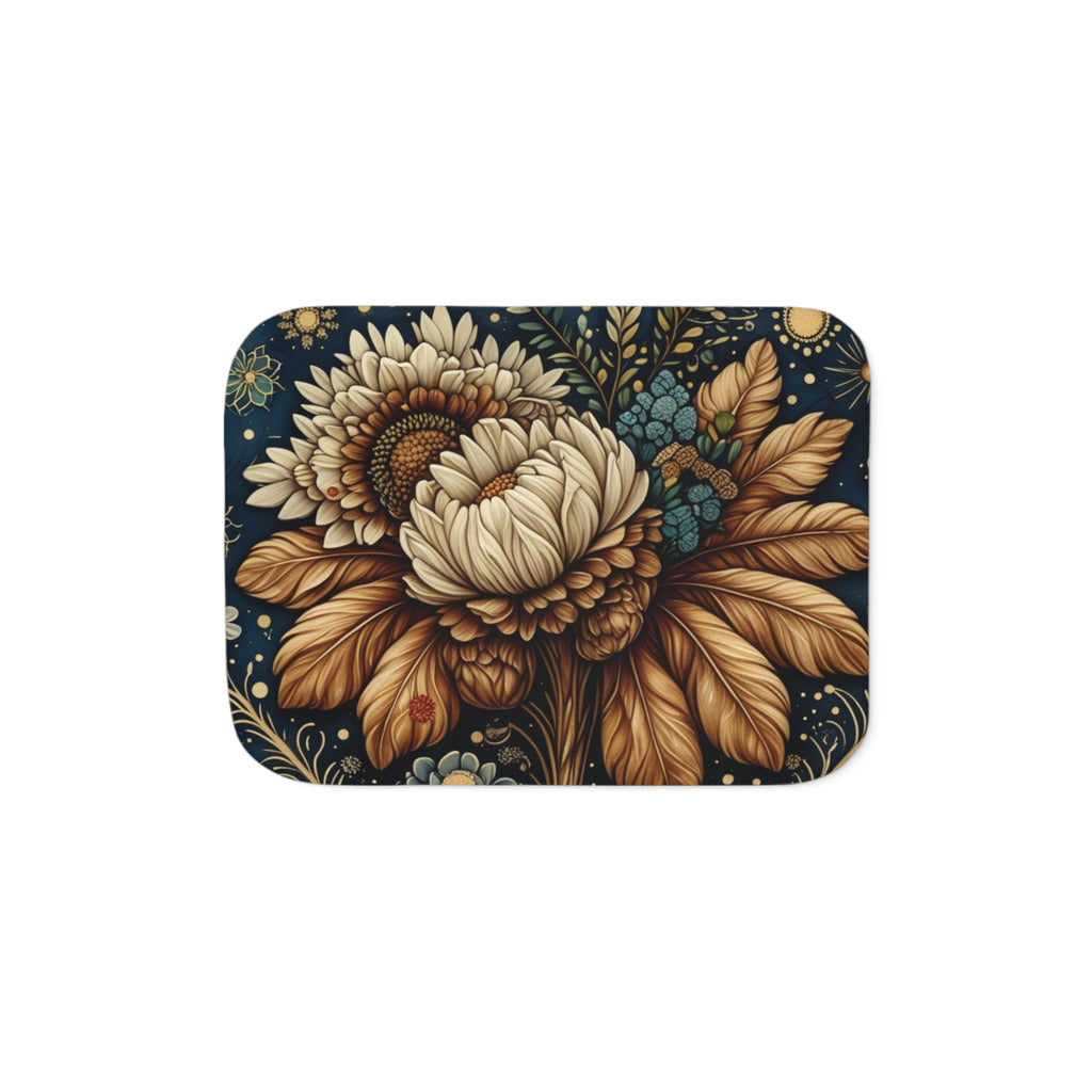 Vintage Sunflower Bouquet Sherpa Blanket | Floral Boho Throw