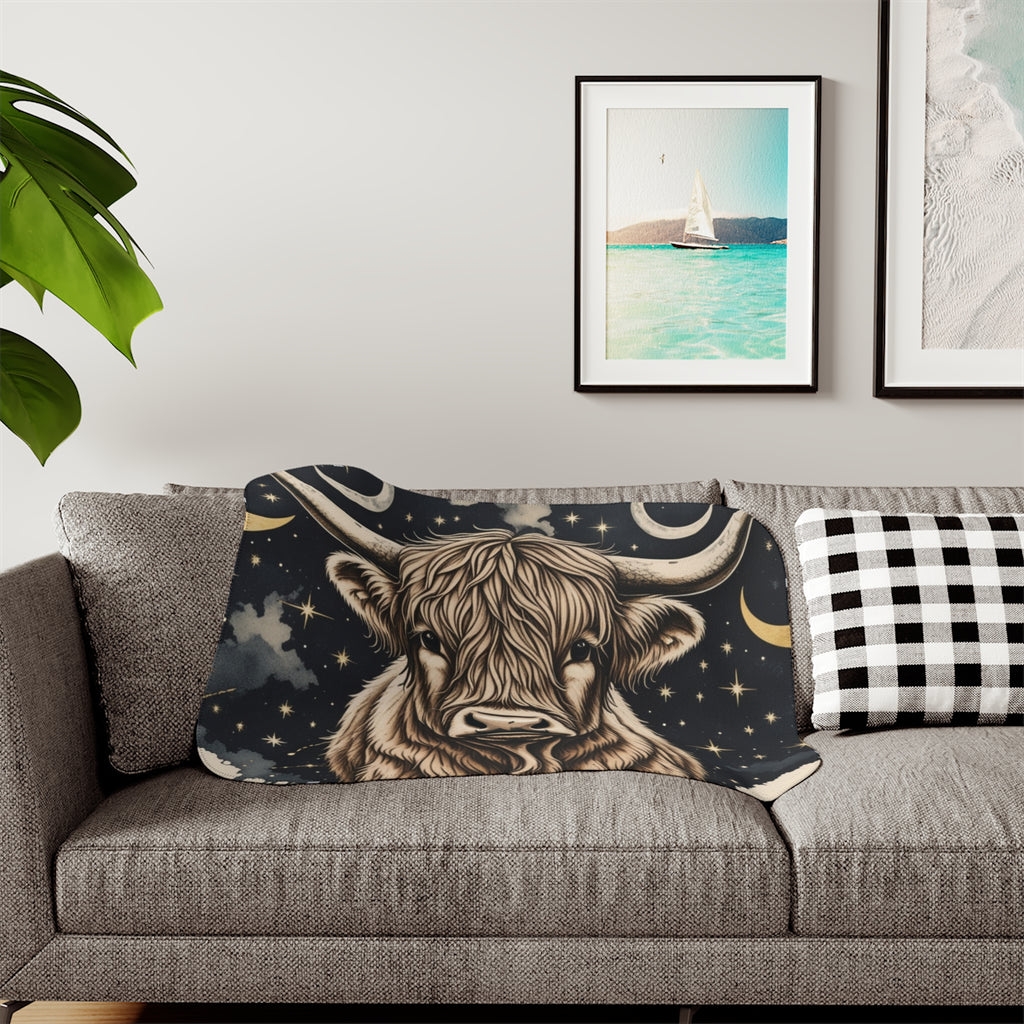 Highland Cow Sherpa Blanket – Cozy Celestial Bull Throw