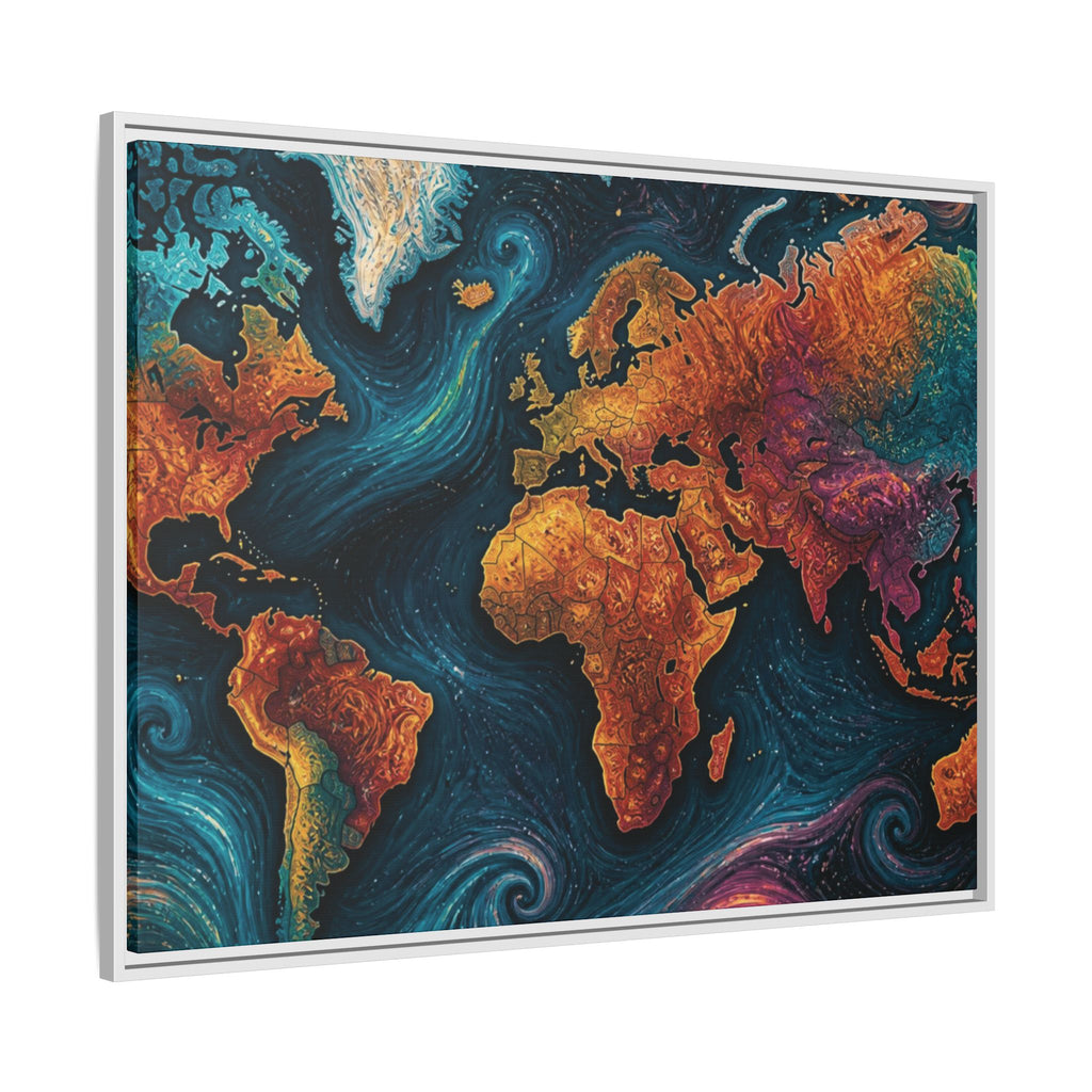 Abstract World Map Matte Canvas Framed | Colorful Earth Map Wall Art
