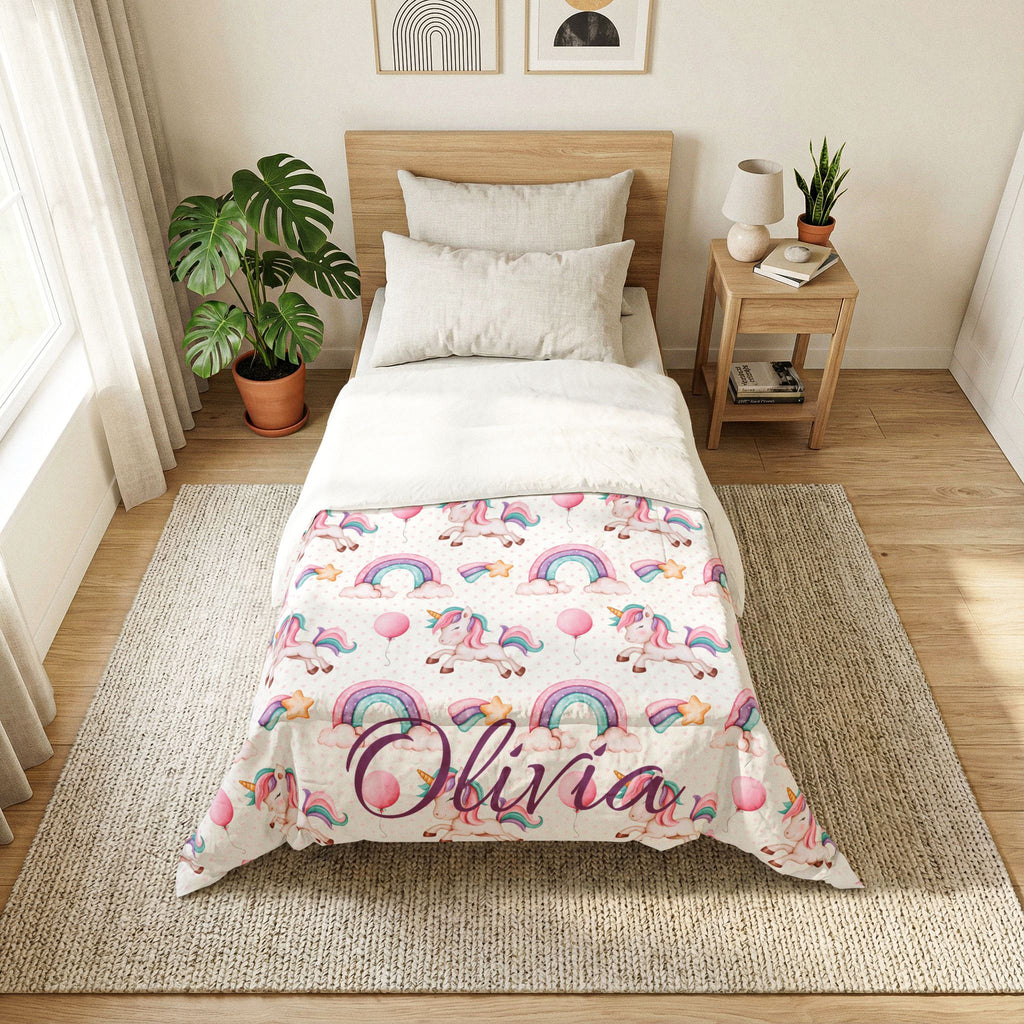 Personalized Unicorn Rainbow Comforter