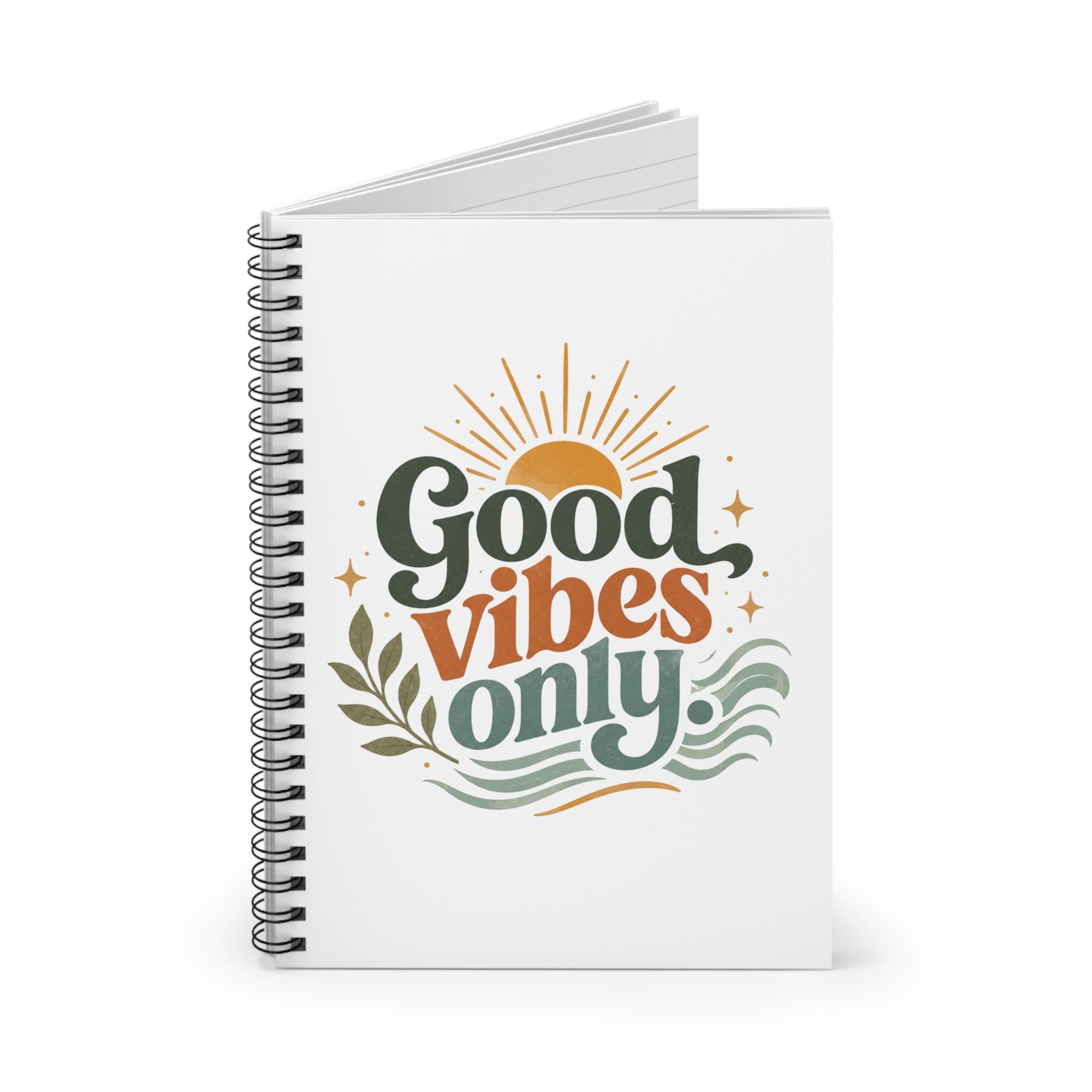 Good Vibes Only Spiral Notebook | Ruled Journal, Retro Sunwave Design
