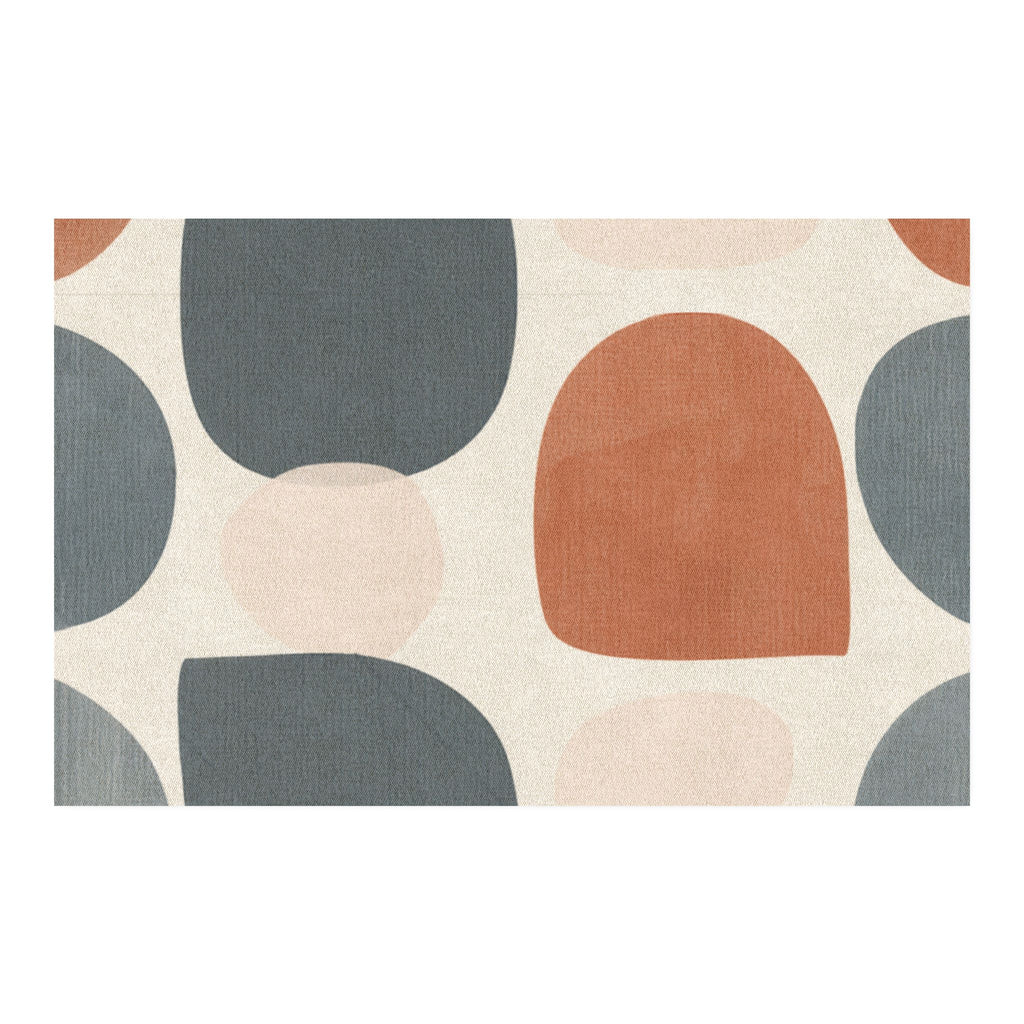 Abstract Mid Century Shapes Rug | Modern Geometric Area Rug, Terracotta Blue Neutral