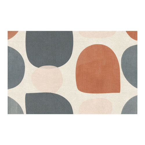 Abstract Mid Century Shapes Rug | Modern Geometric Area Rug, Terracotta Blue Neutral