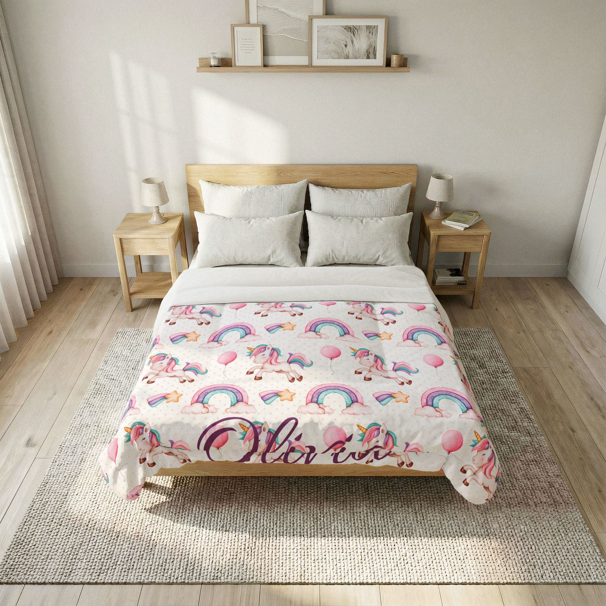 Personalized Unicorn Rainbow Comforter