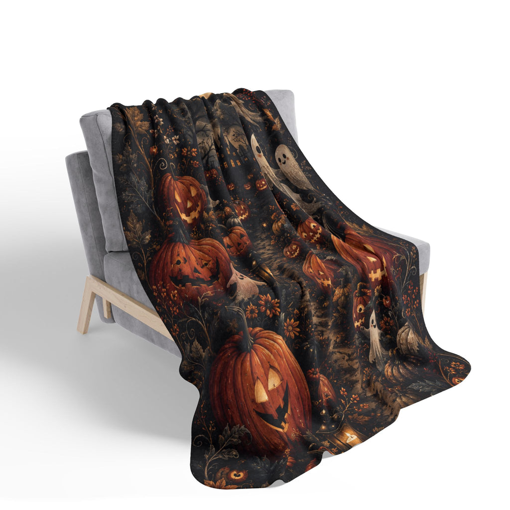 Jack-o'-Lantern Pumpkin Patch Fleece Blanket | Cute Ghosts Halloween Throw