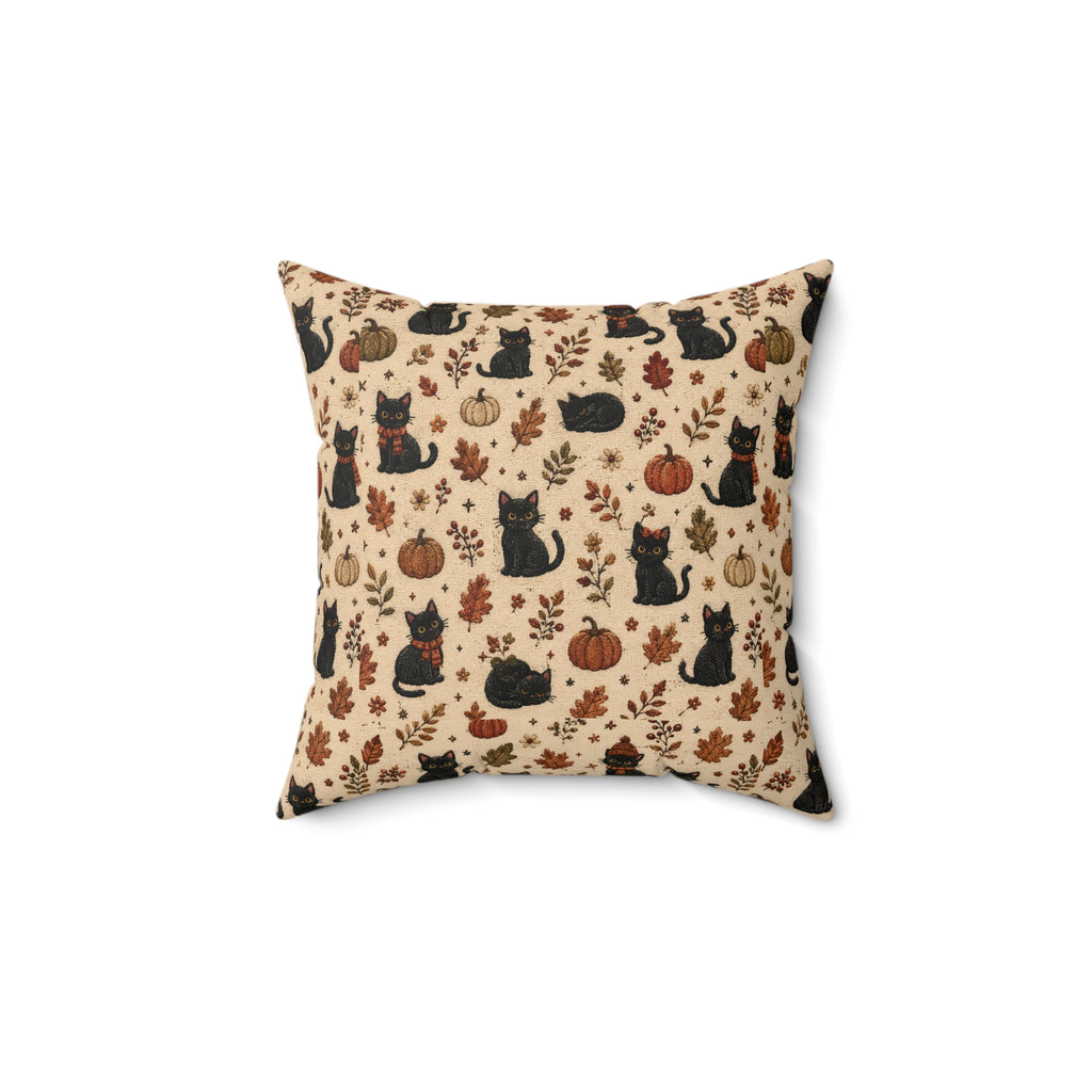 Autumn Black Cats & Pumpkins Throw Pillow
