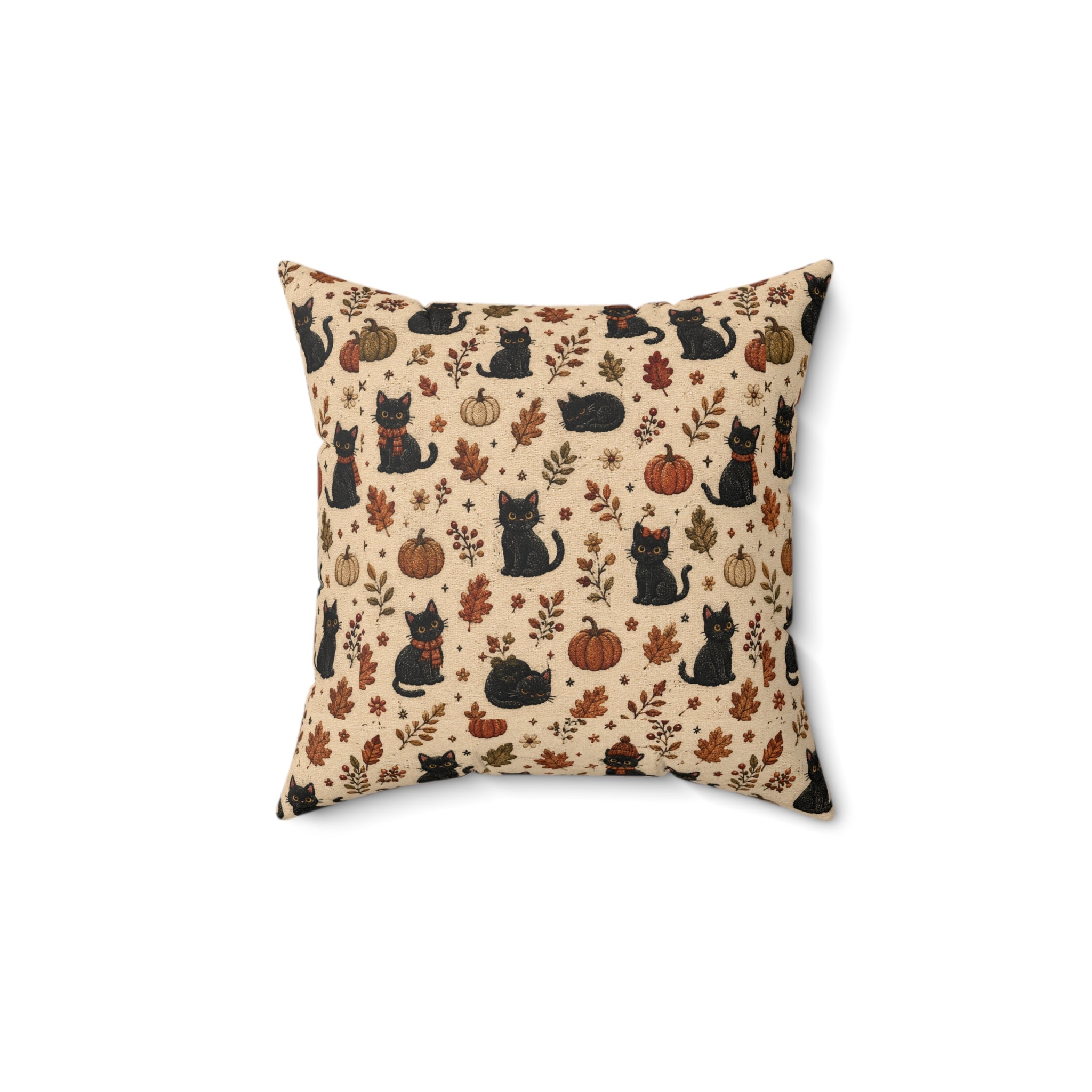 Autumn Black Cats & Pumpkins Throw Pillow