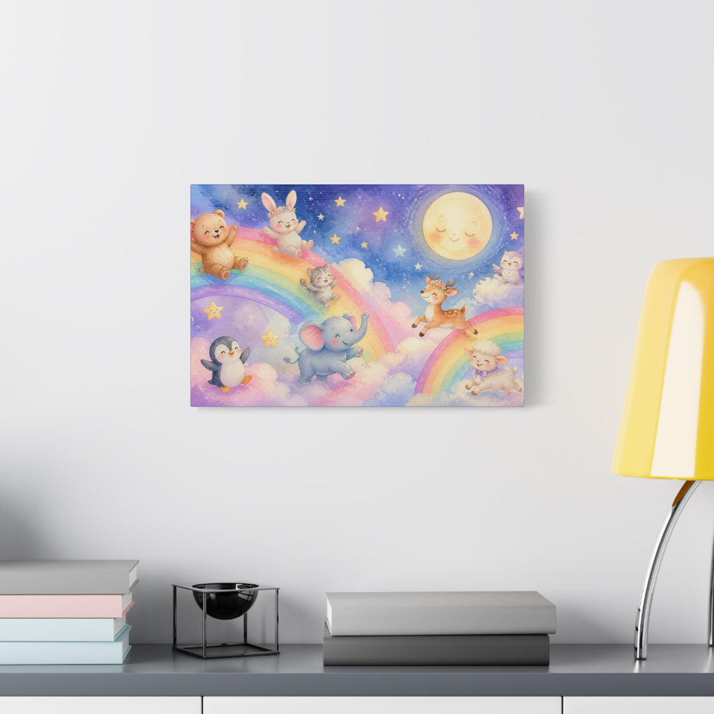 Sleepy Moon and Rainbow Animals Matte Canvas