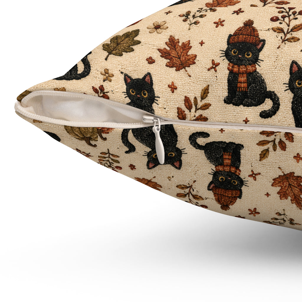 Autumn Black Cats & Pumpkins Throw Pillow