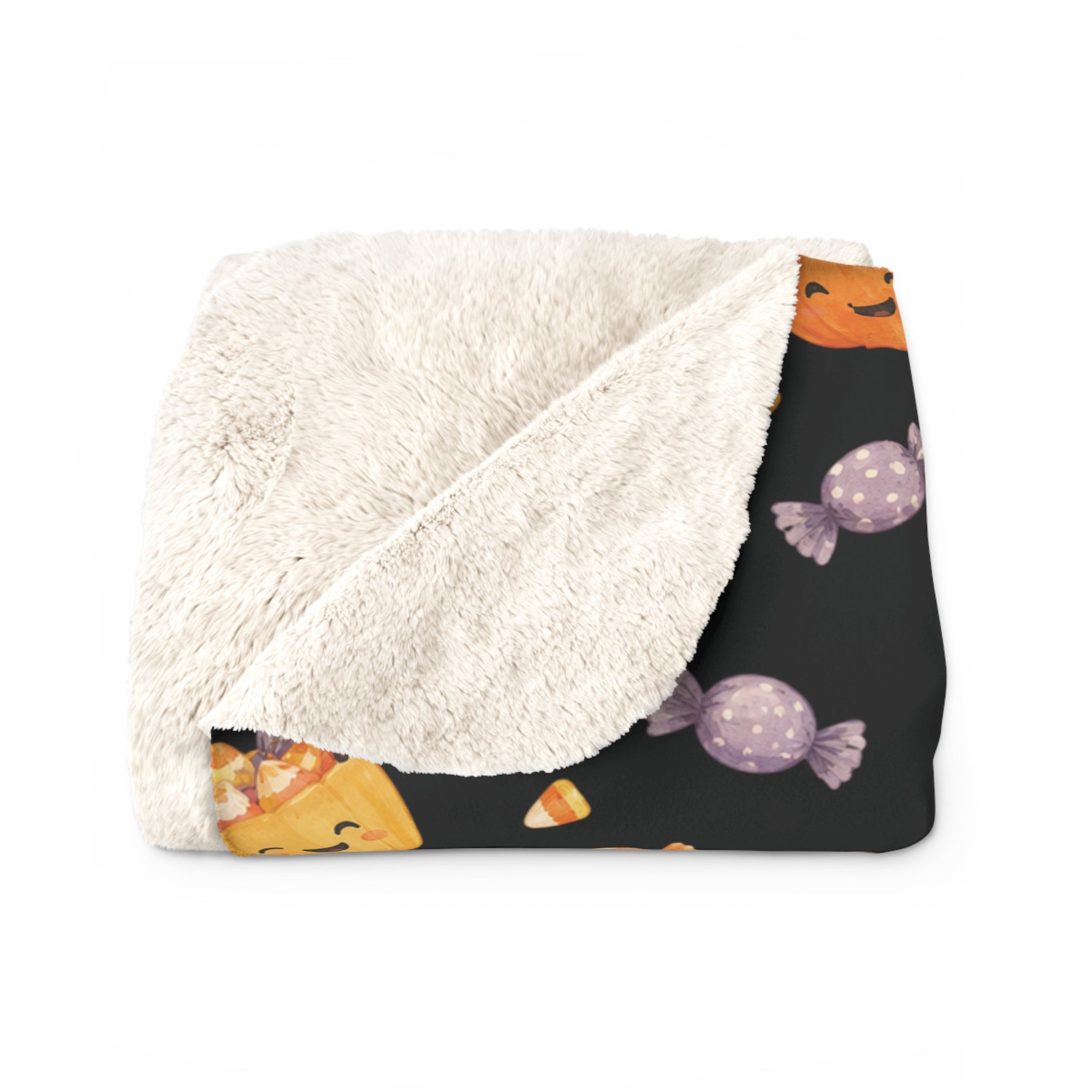 Cute Jack-o'-Lantern Candy Pattern Sherpa Blanket | Halloween Fleece Throw