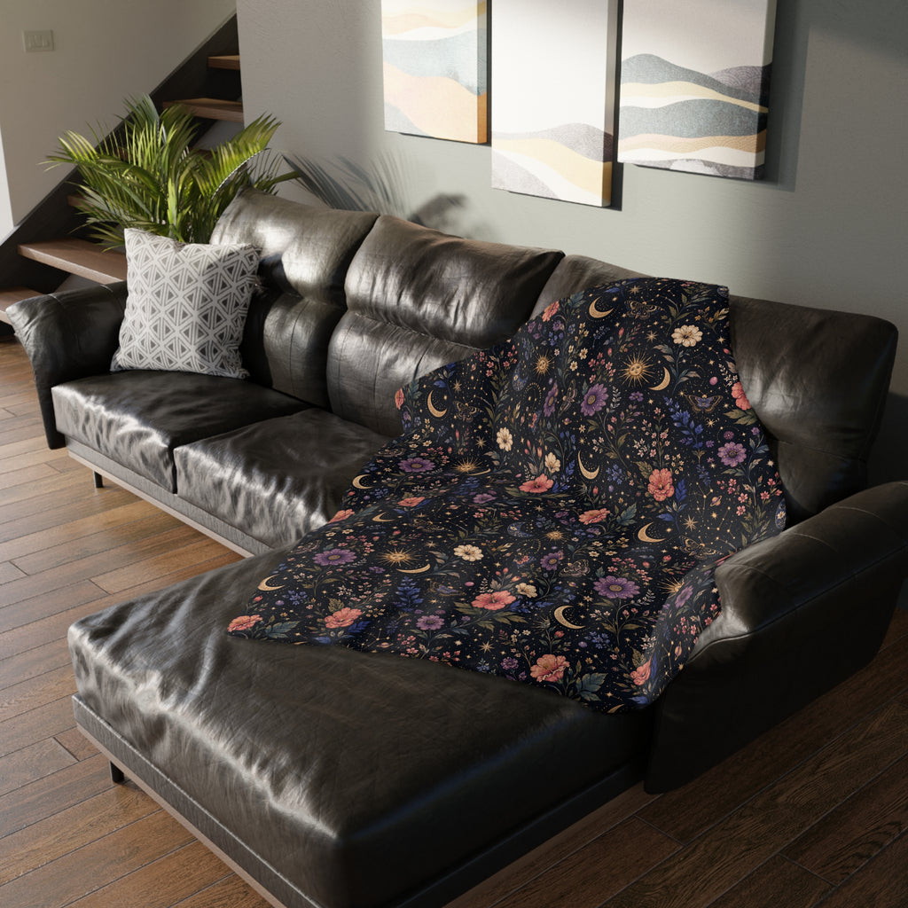 Celestial Double Sided Moon and Wildflowers Night Sky Throw