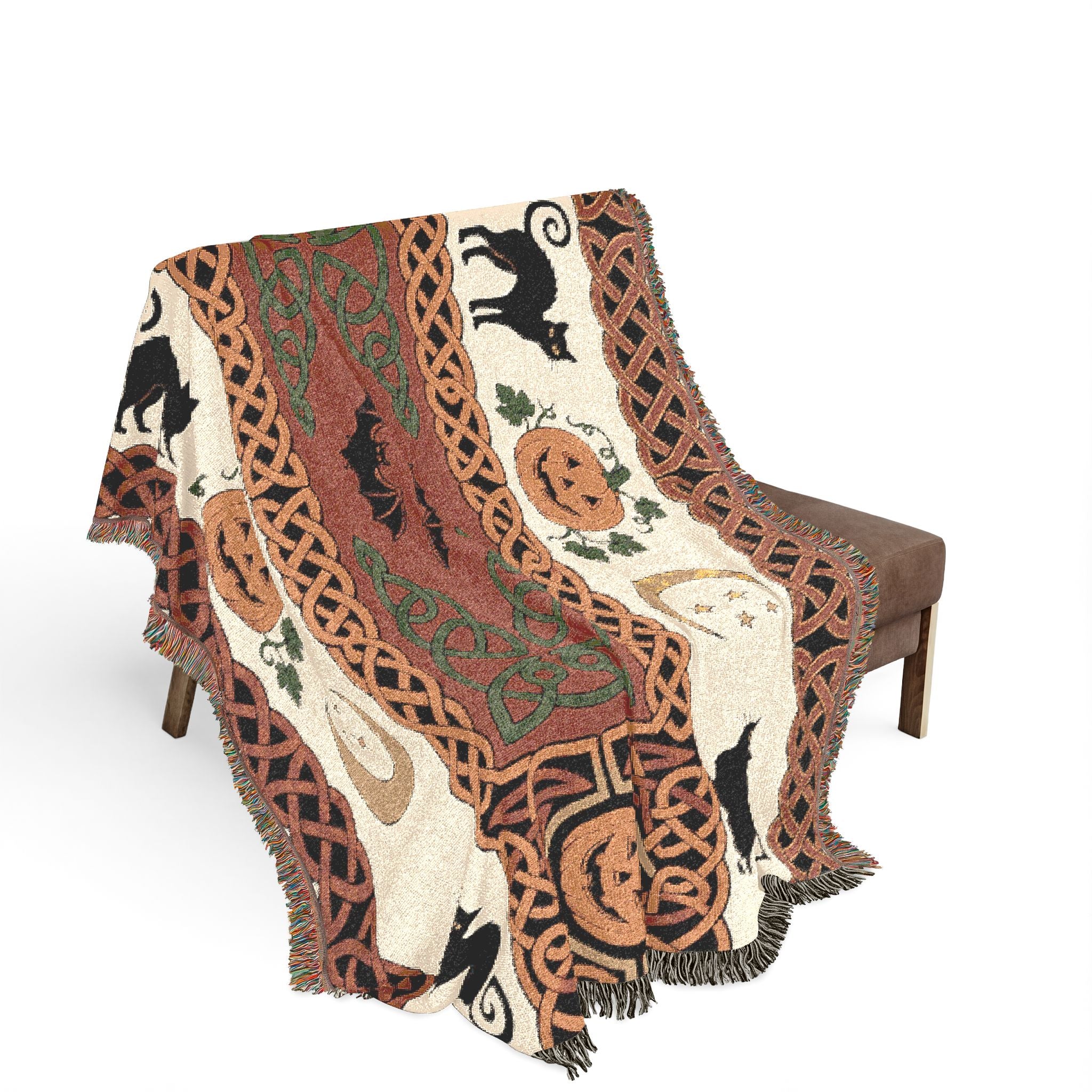 Jack-o'-Lantern Cats and Bats Woven Throw