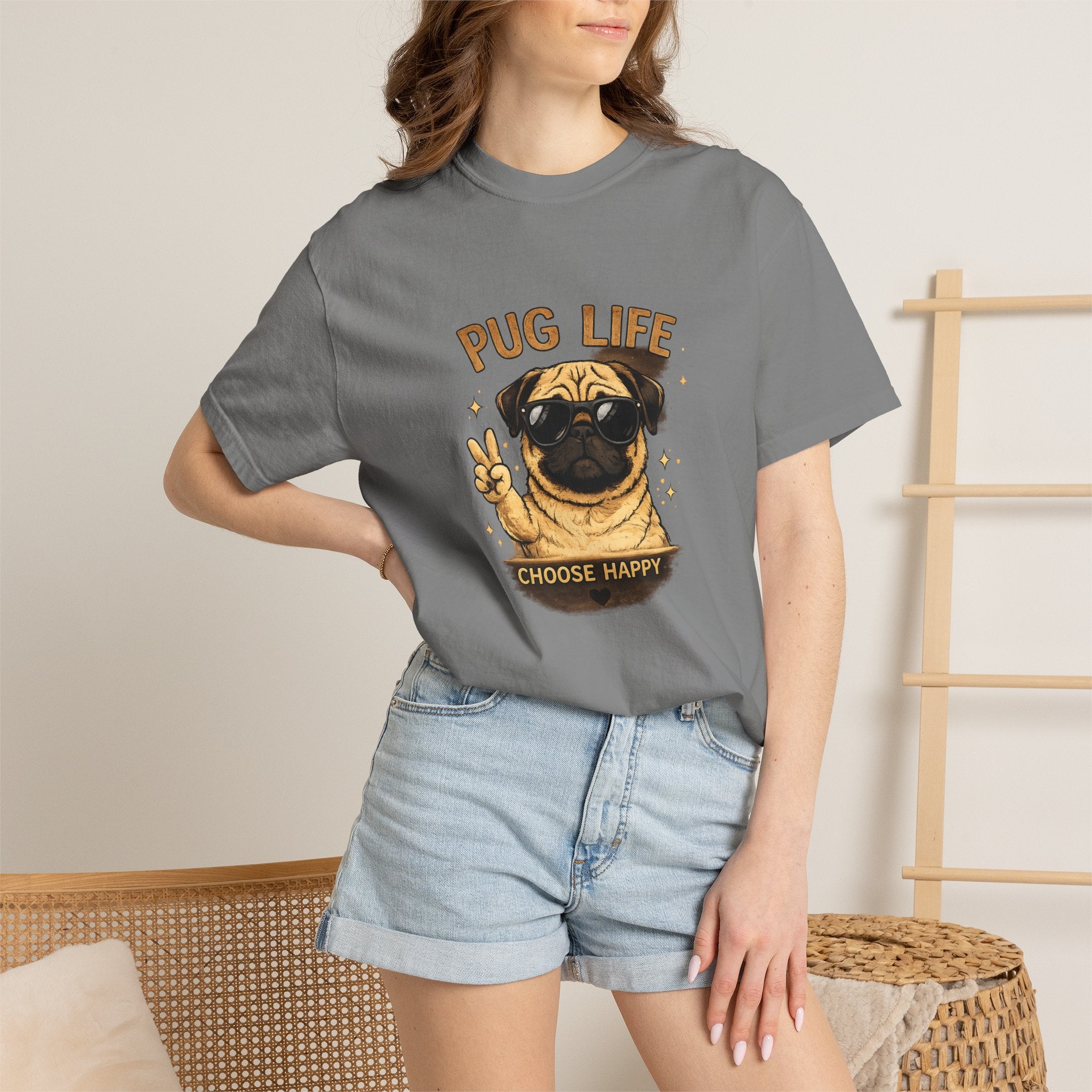 Pug T-Shirt — "Choose Happy" Cute Pug Graphic Tee