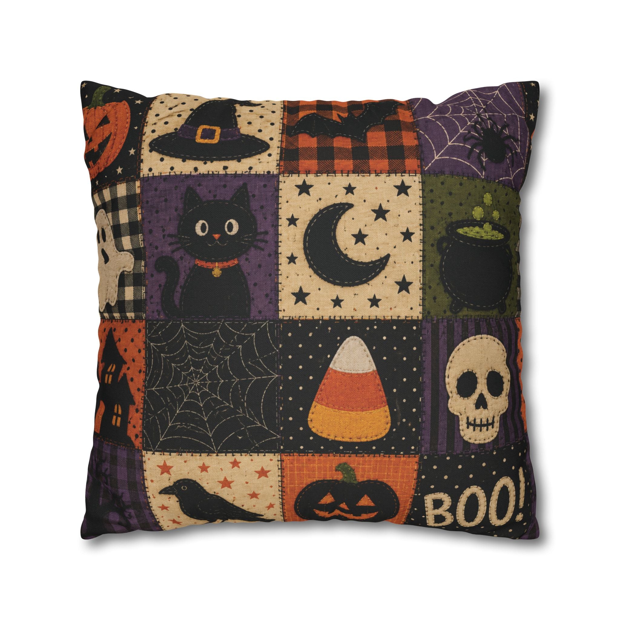 Halloween Spooky Cat, Candy Corn & Pumpkin Pillow Cover