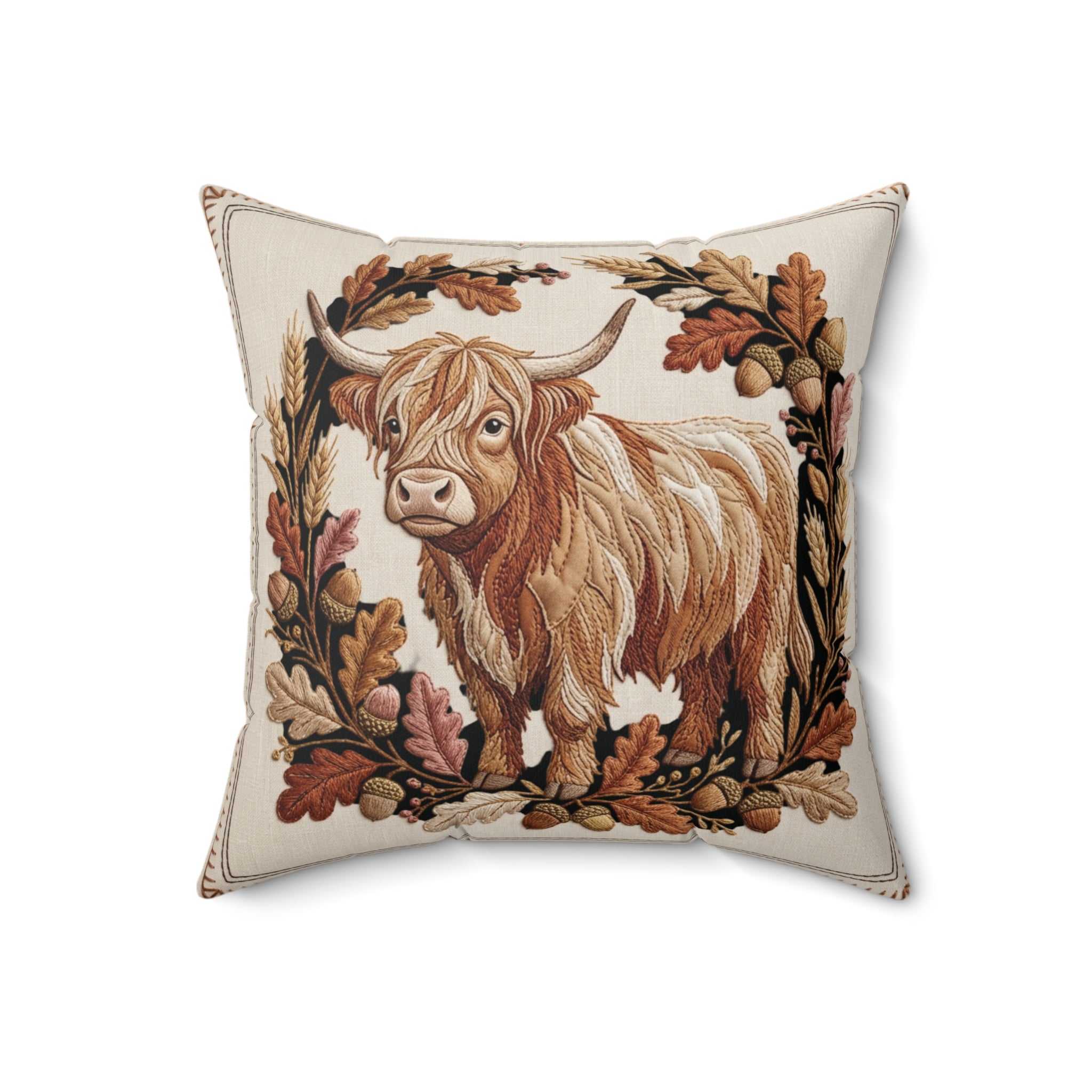 Highland Cow Tapestry Pillow Spun Polyester Square Pillow | Rustic Farmhouse Decor