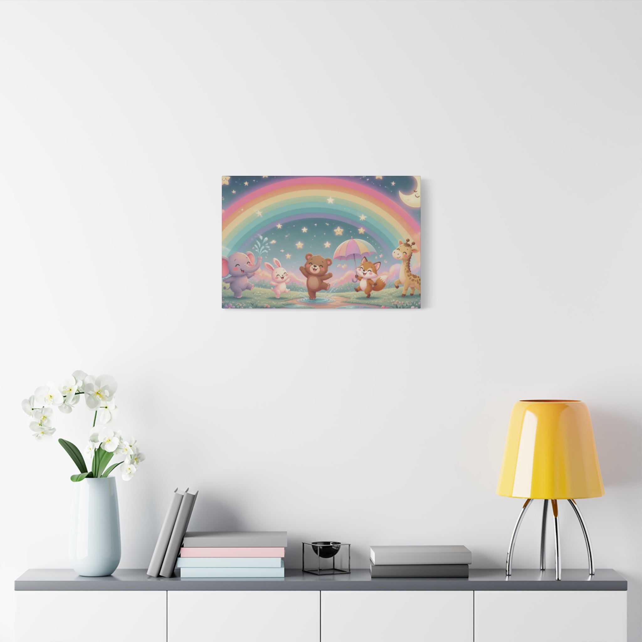 Dancing Forest Animals Rainbow Canvas | Nursery