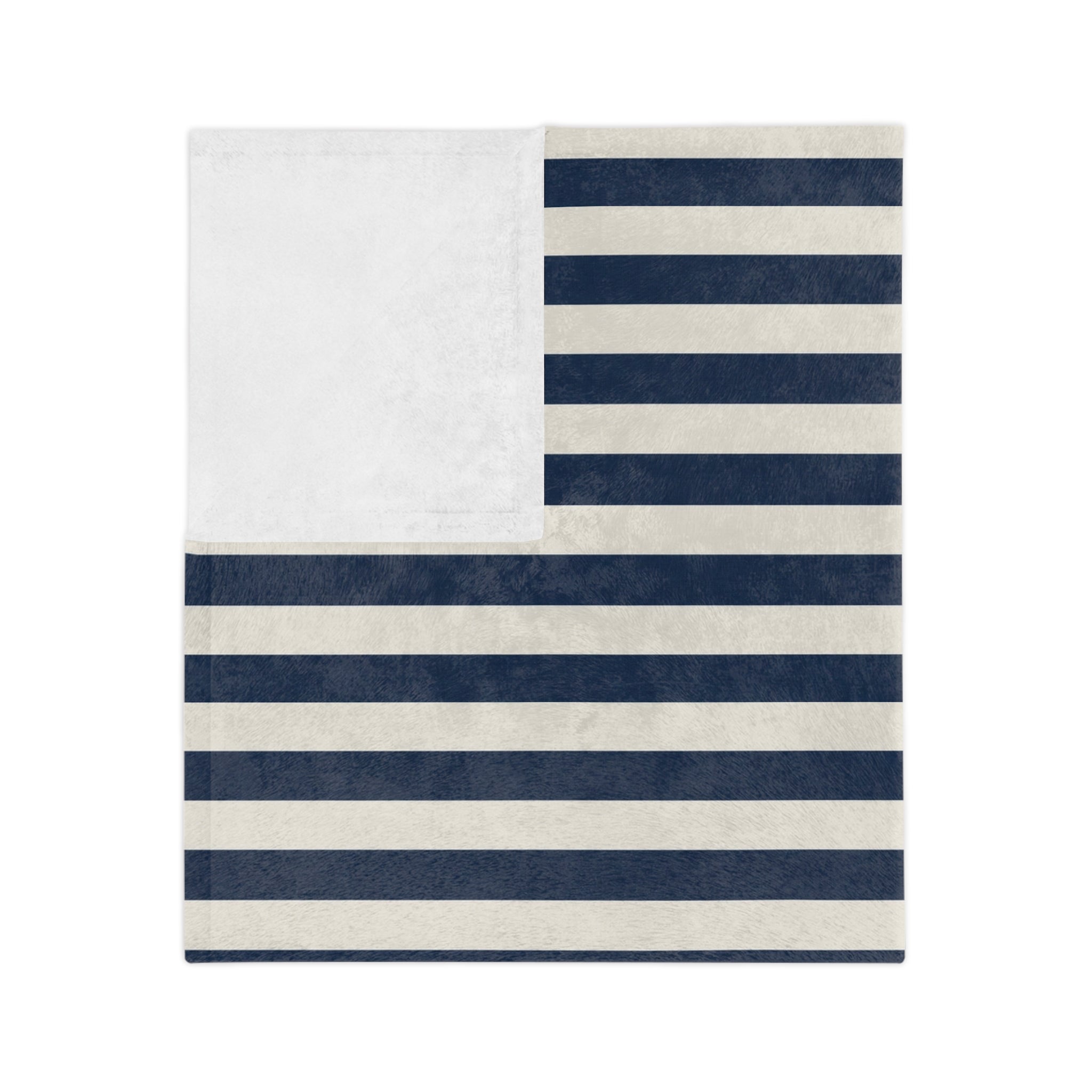 Nautical Striped Velveteen Microfiber Blanket — Coastal Shell Accent