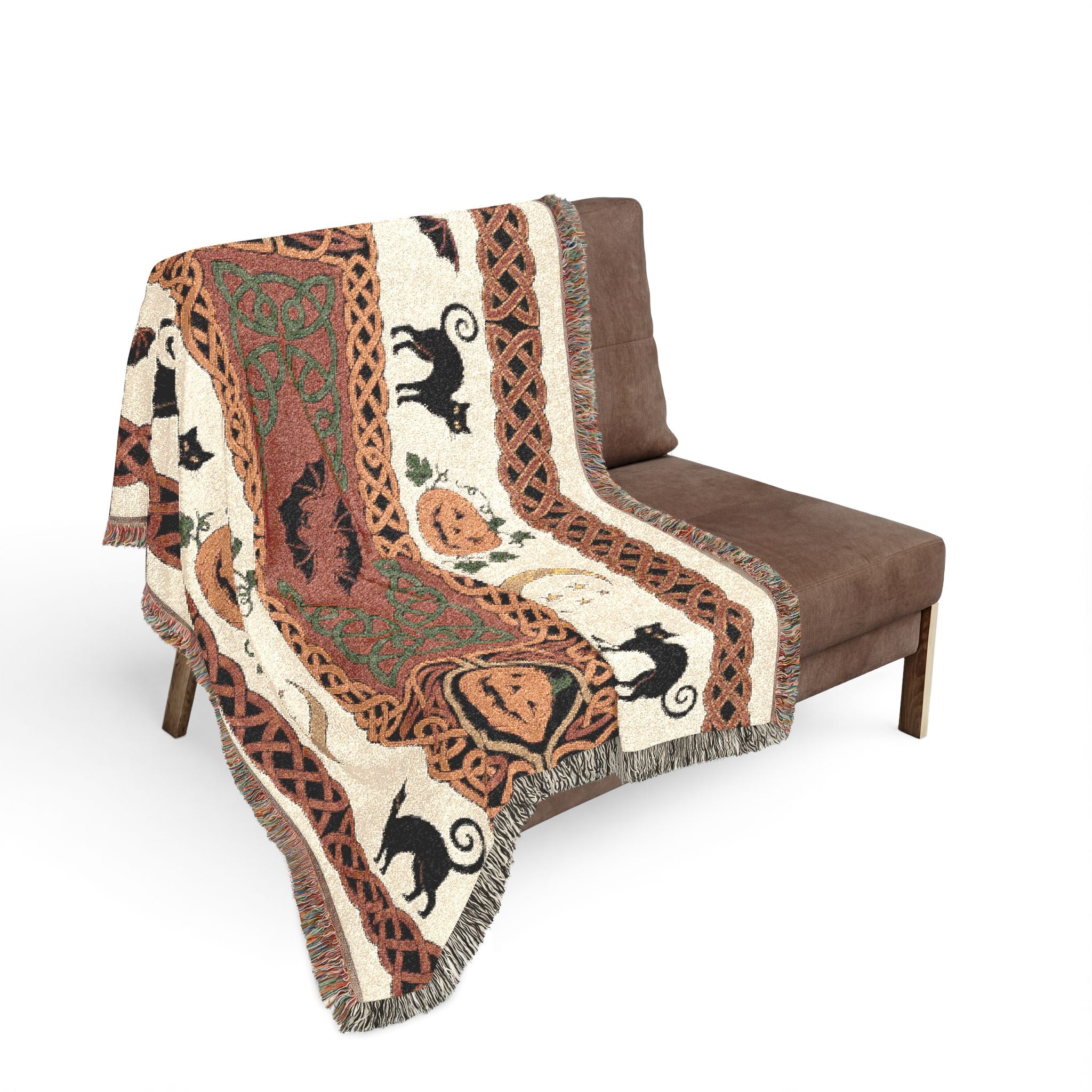Jack-o'-Lantern Cats and Bats Woven Throw