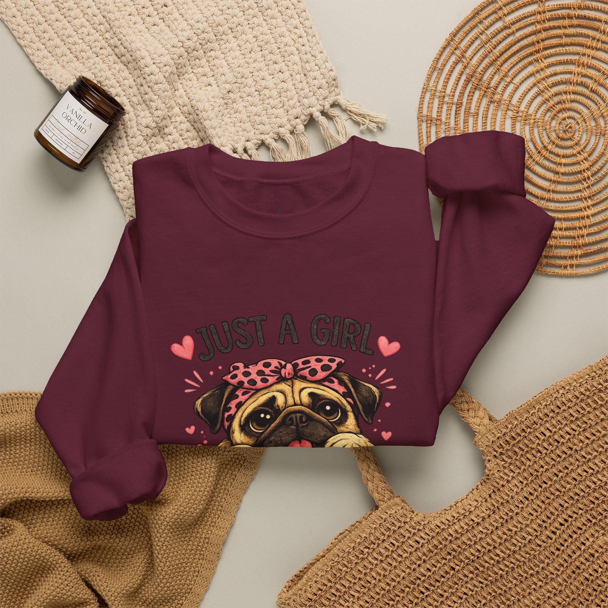 Pug Lover Sweatshirt — "Just a Girl Who Loves Pugs" Cute Pug Graphic Crewneck