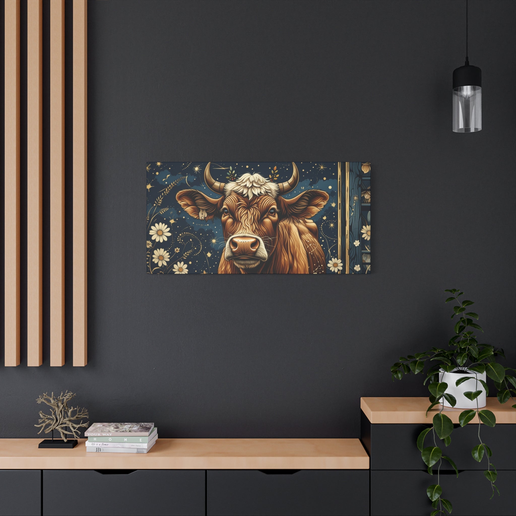Highland Cow Celestial Abstract Portrait Wall Art | Living Room Art | Bathroom Art | Office Art