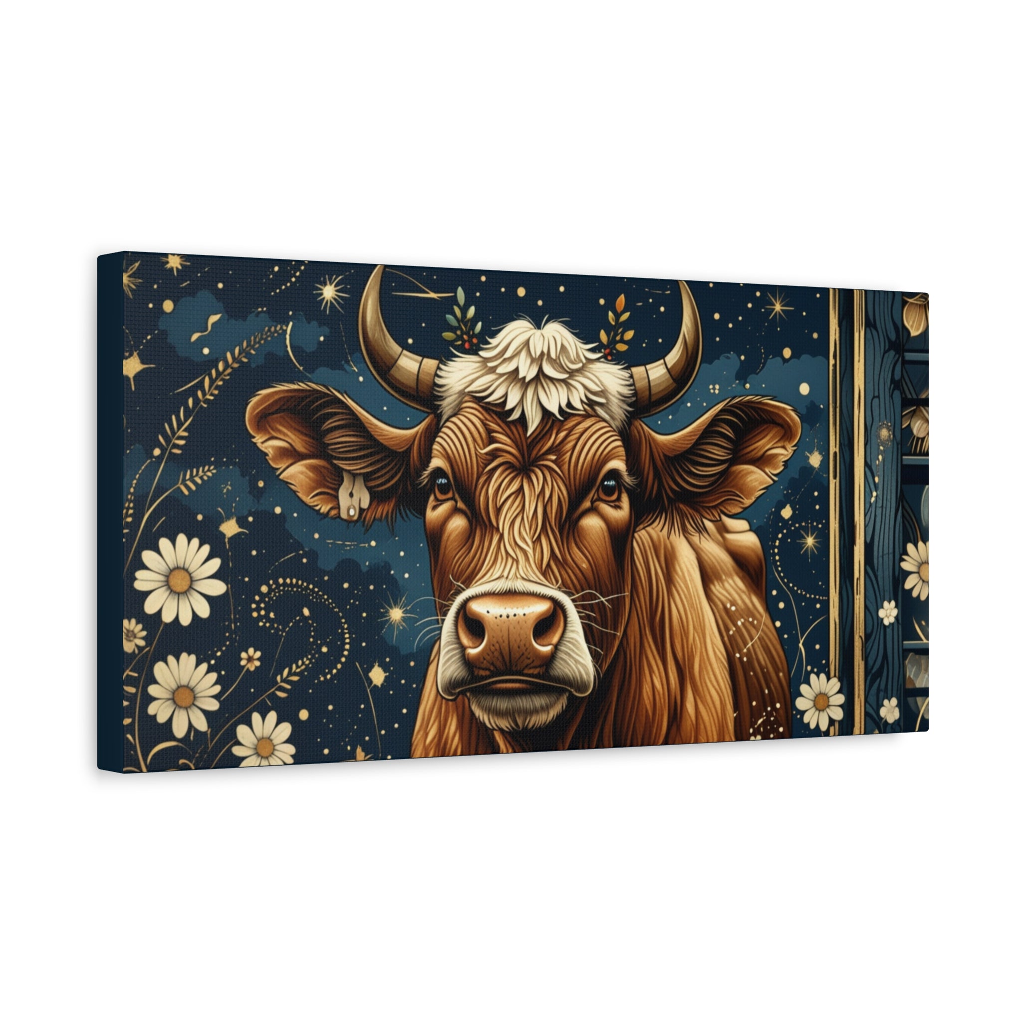 Highland Cow Celestial Abstract Portrait Wall Art | Living Room Art | Bathroom Art | Office Art