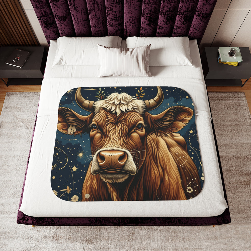 Brown Cow Illustration Sherpa Blanket | Rustic Farmhouse Animal Throw