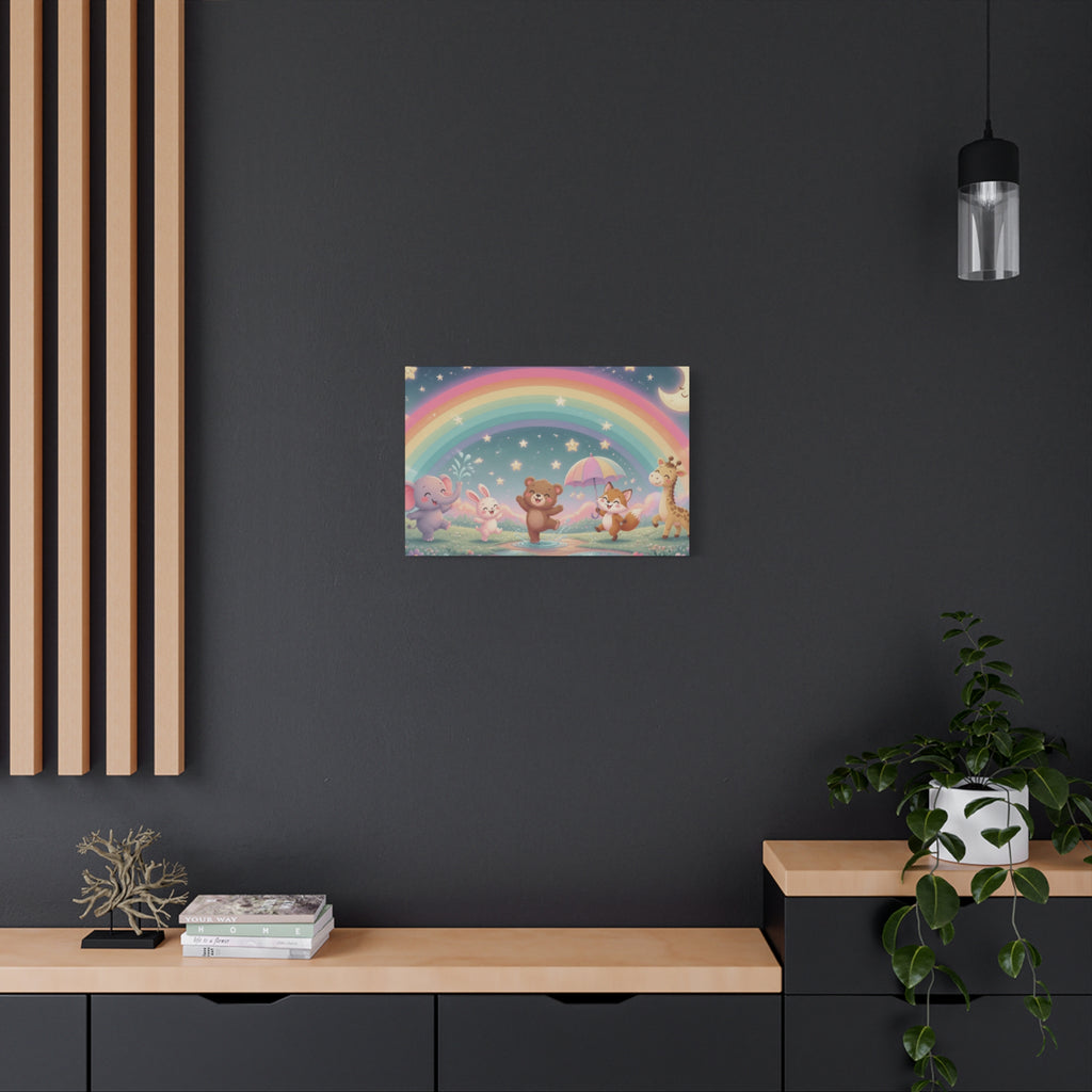 Dancing Forest Animals Rainbow Canvas | Nursery